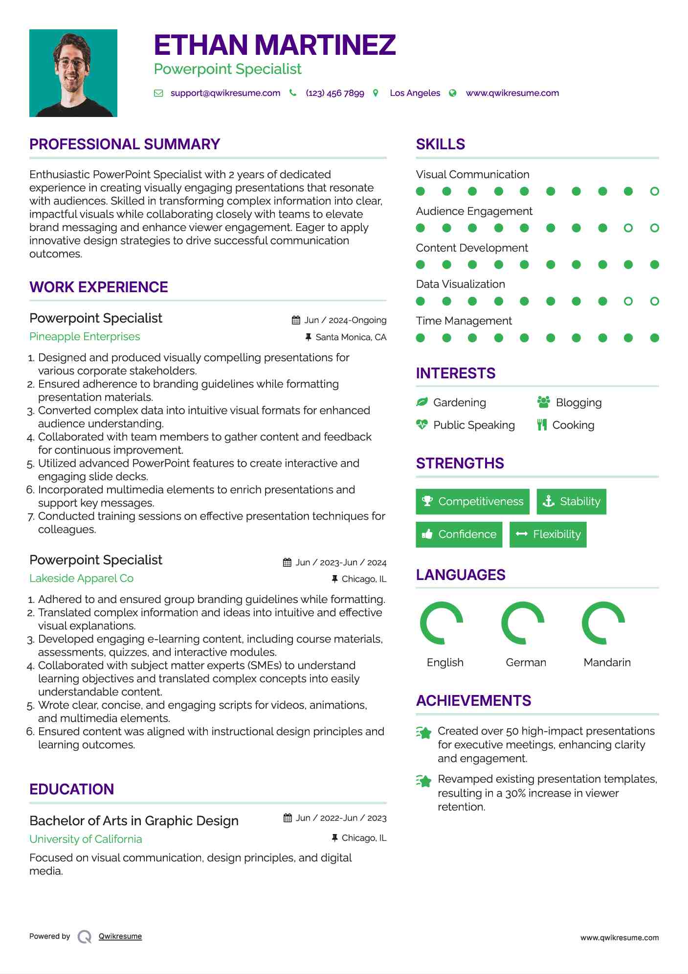 Powerpoint Specialist Resume Example