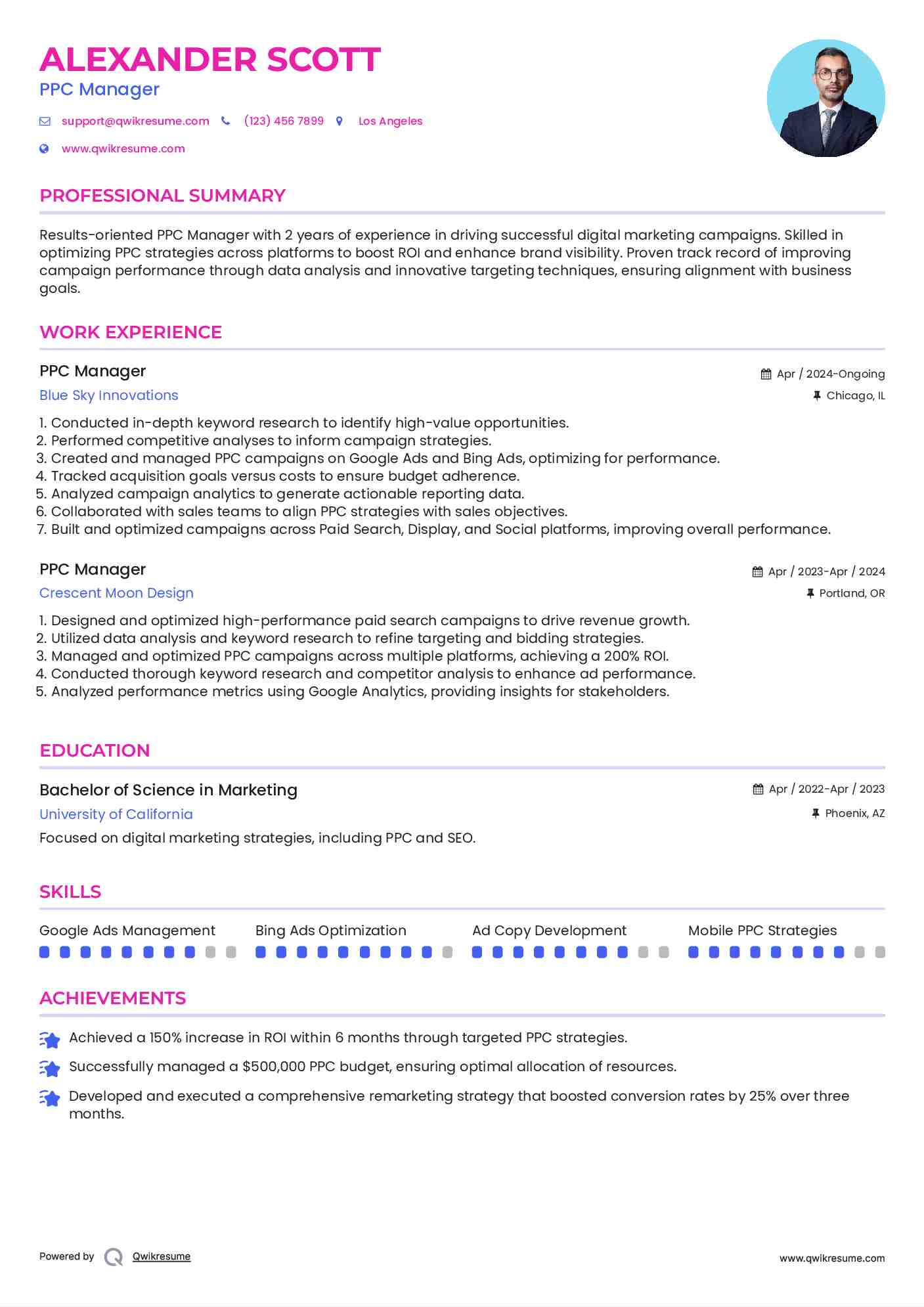PPC Manager Resume Template