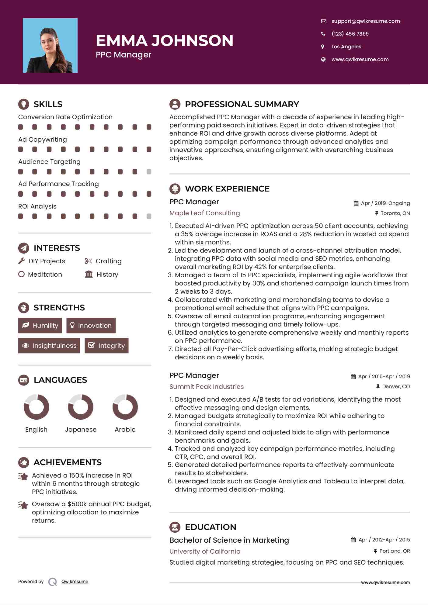 PPC Manager Resume Format
