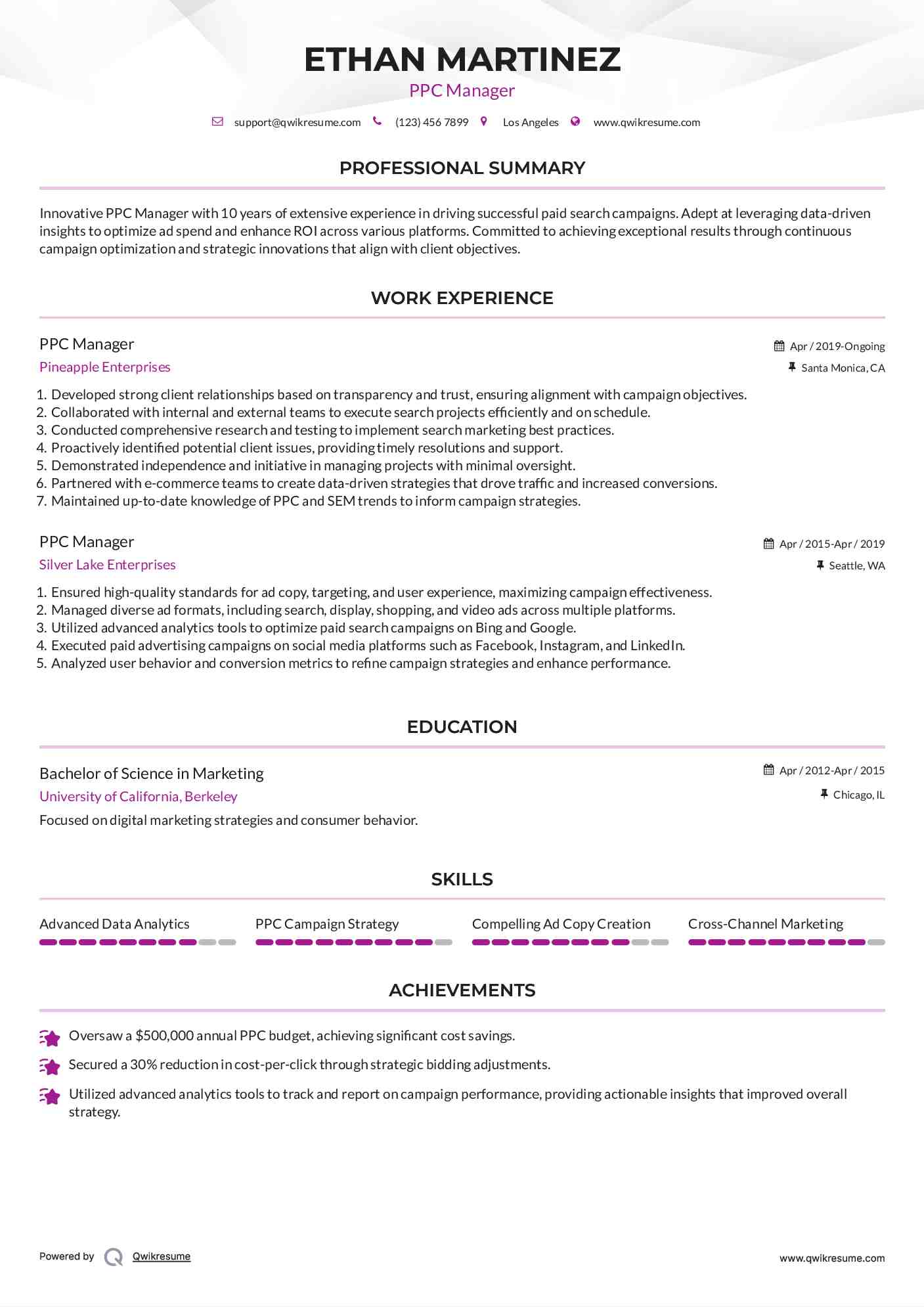 PPC Manager Resume Model
