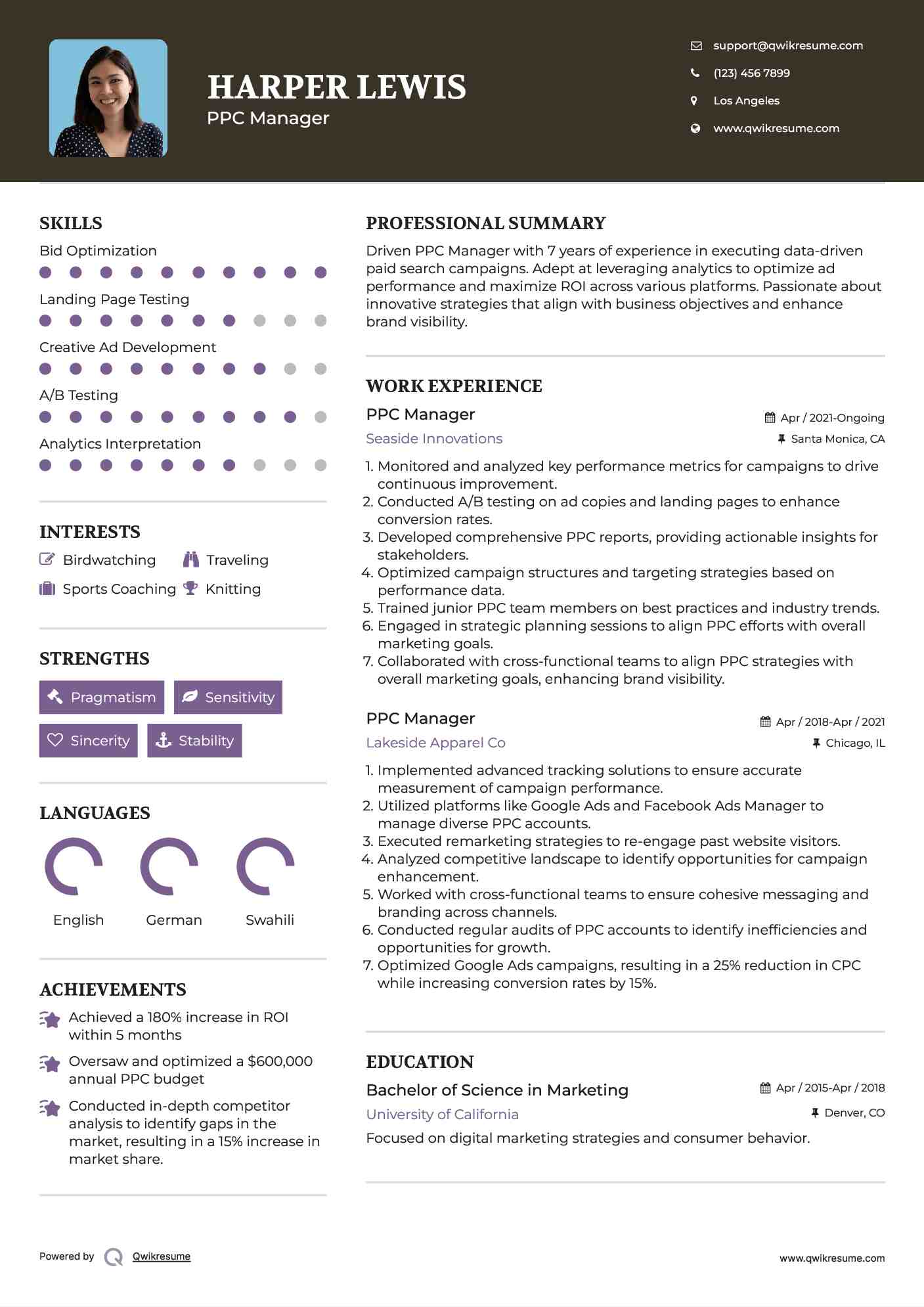PPC Manager Resume Template