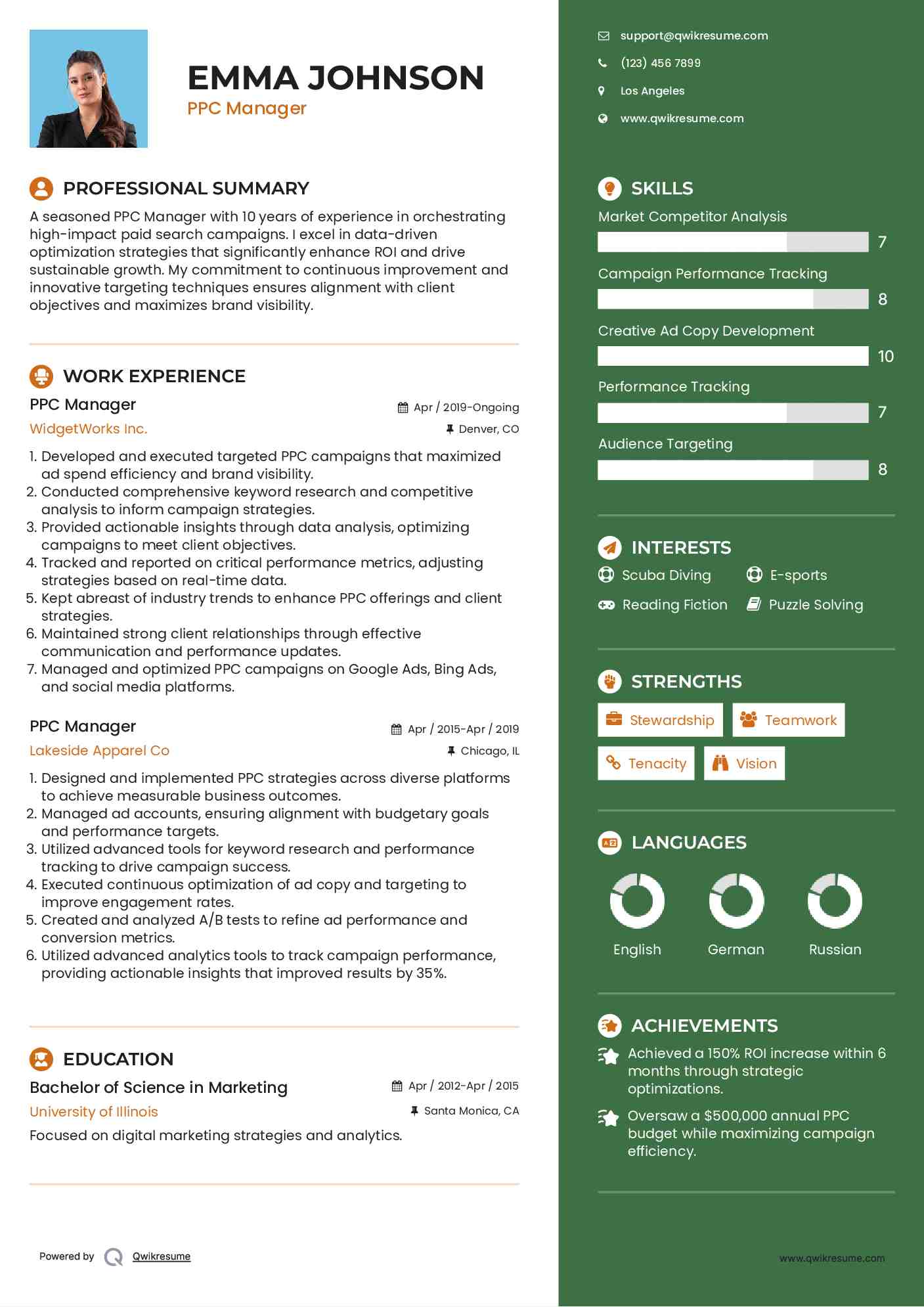 PPC Manager Resume Example