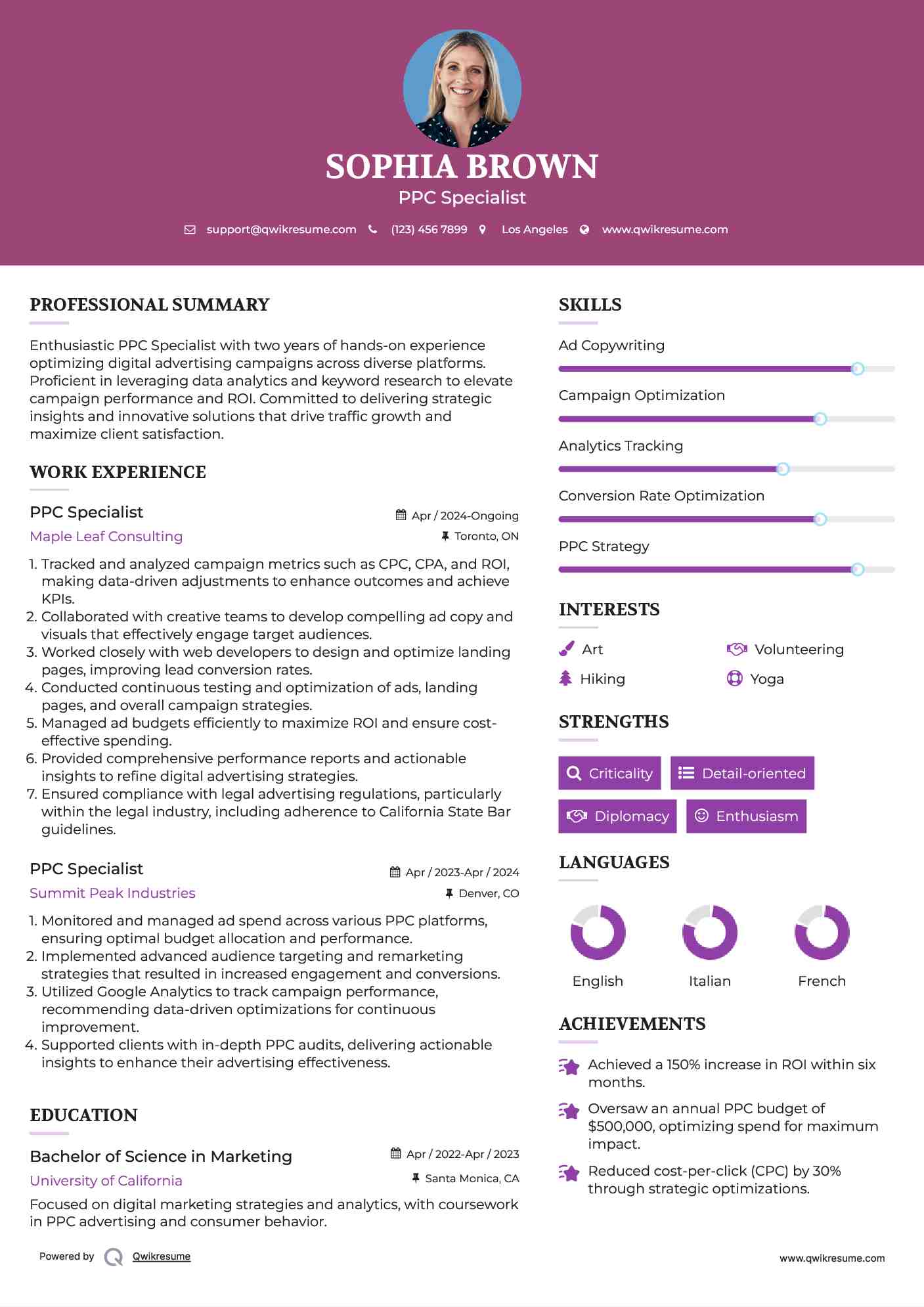 PPC Specialist Resume Example