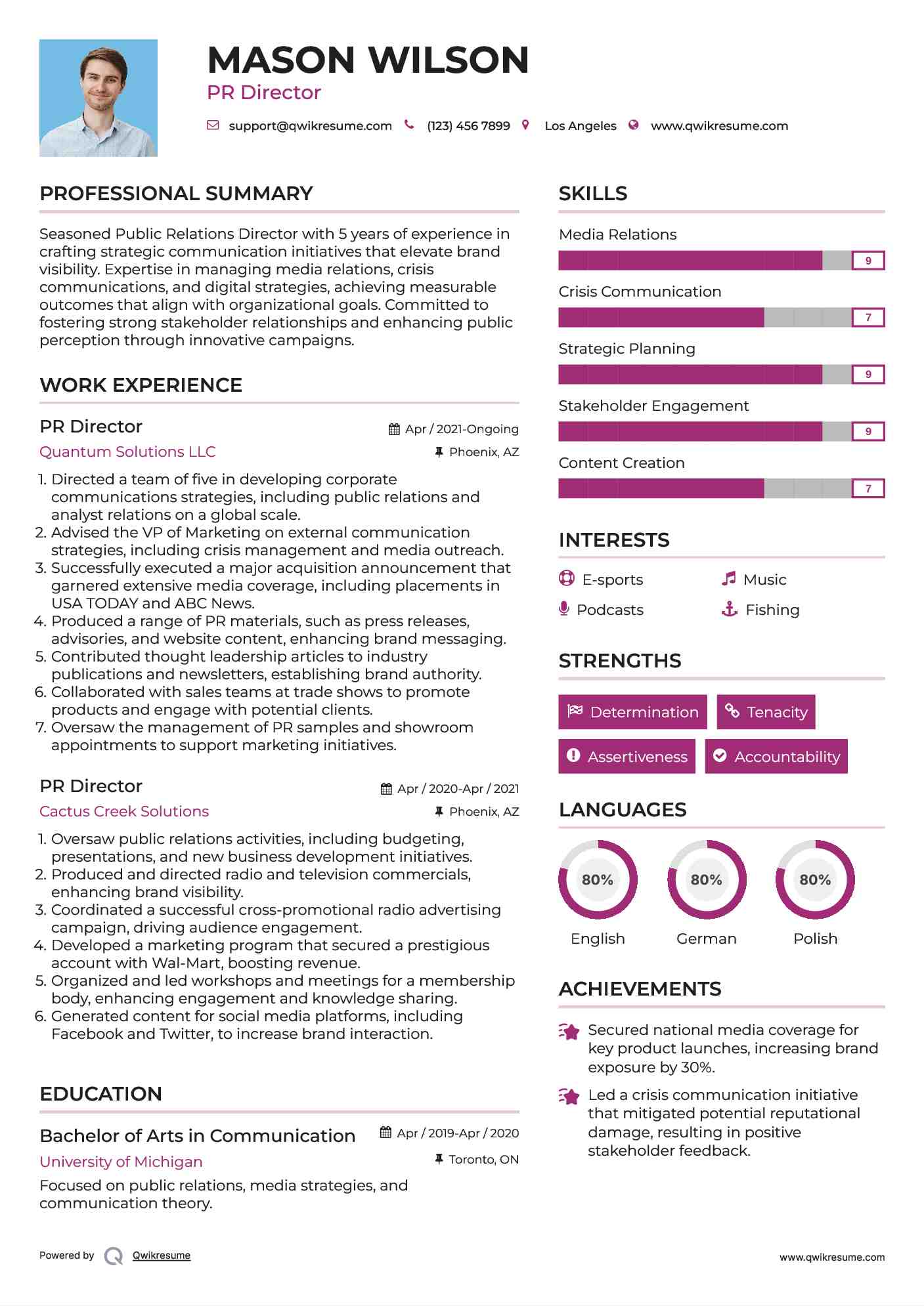 PR Director Resume Model