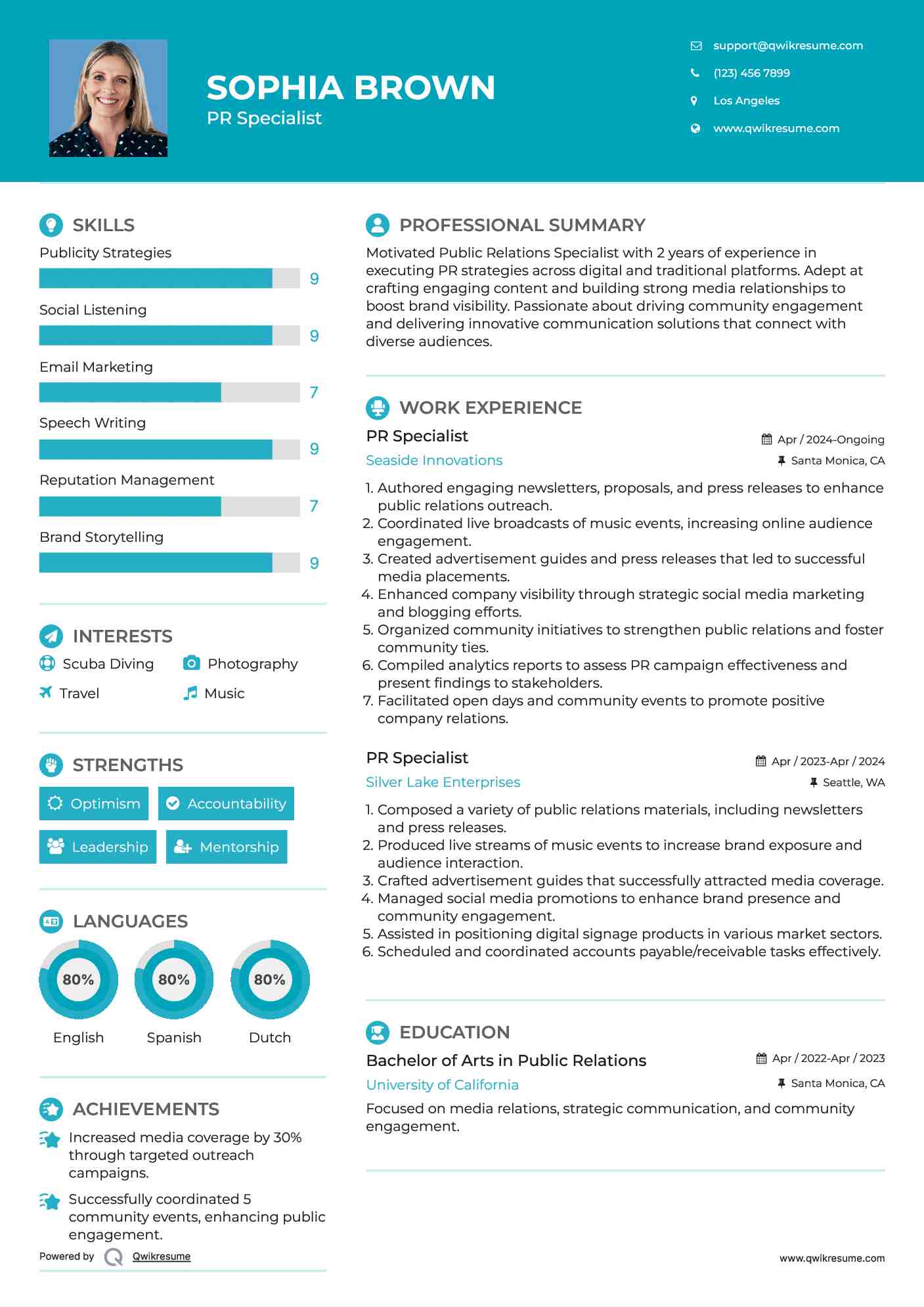 PR Specialist Resume Example