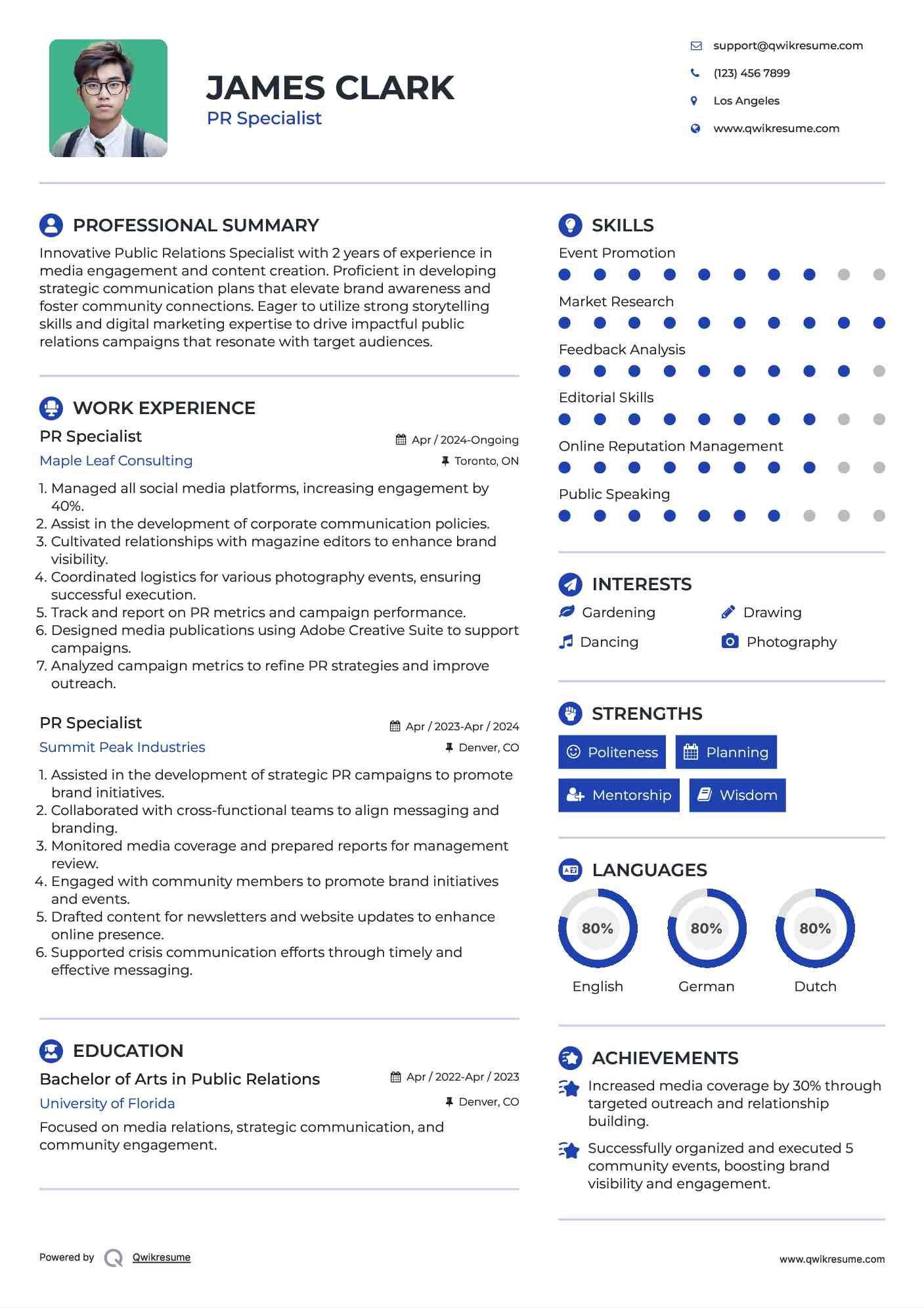 PR Specialist Resume Template