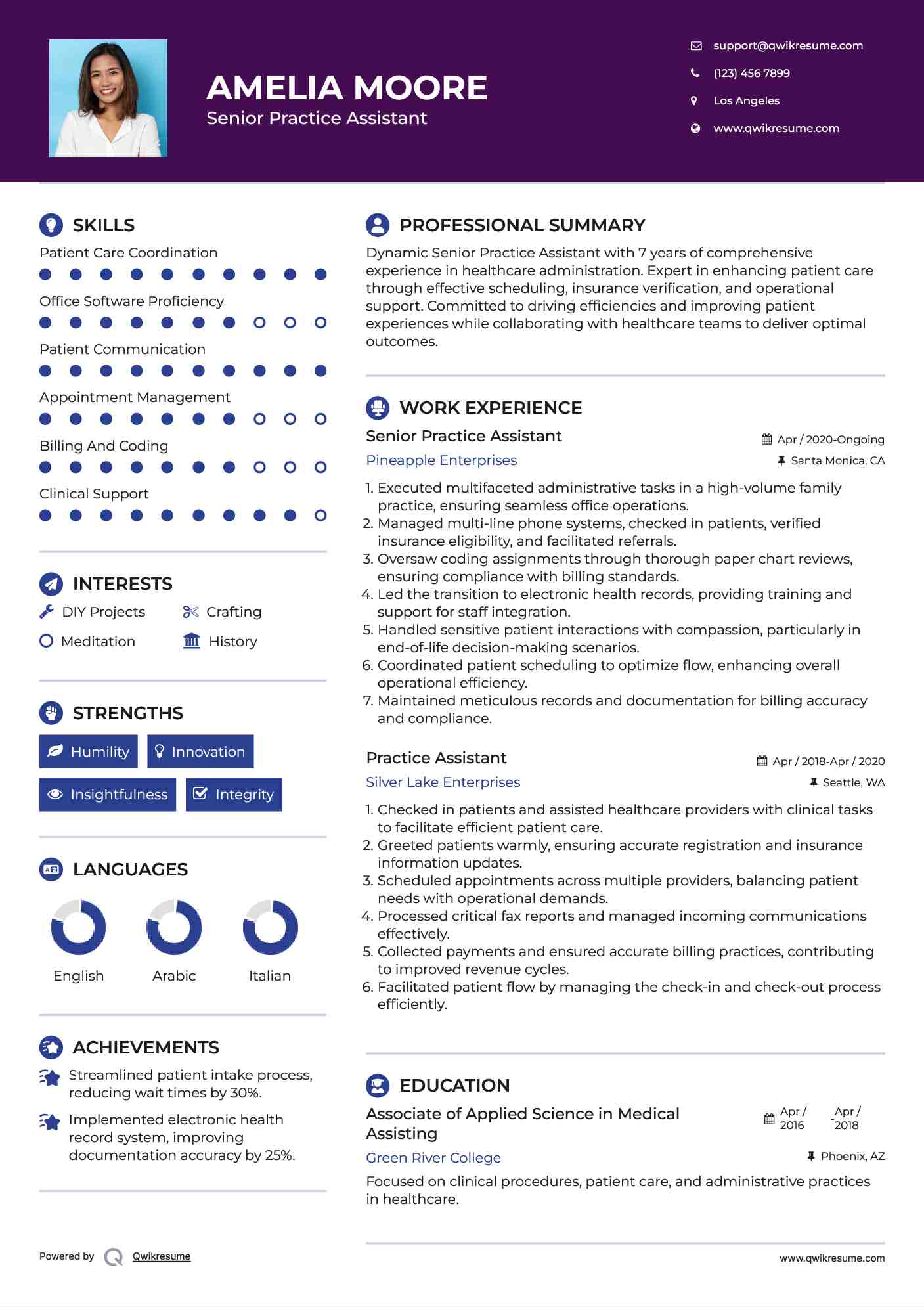 Senior Practice Assistant Resume Example