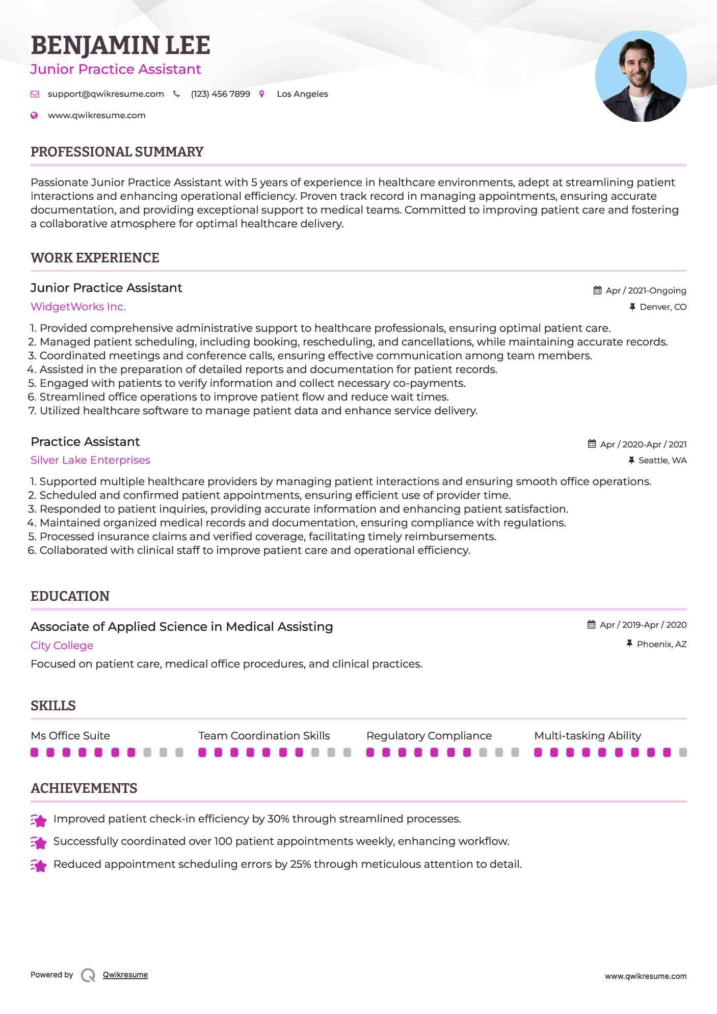 Junior Practice Assistant Resume Sample