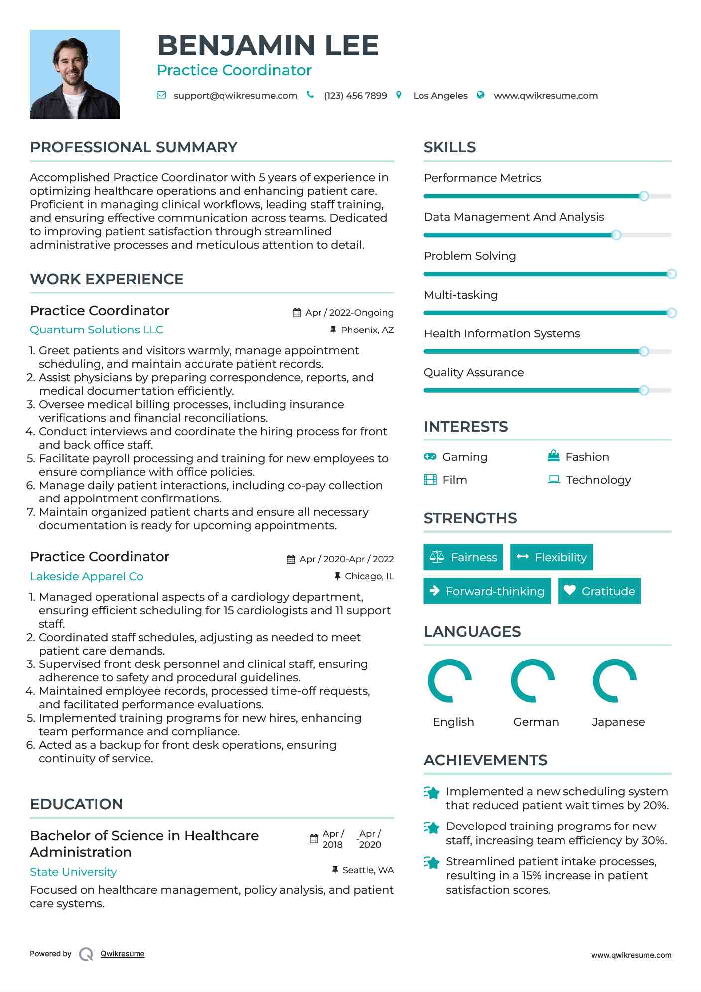 Practice Coordinator Resume Model