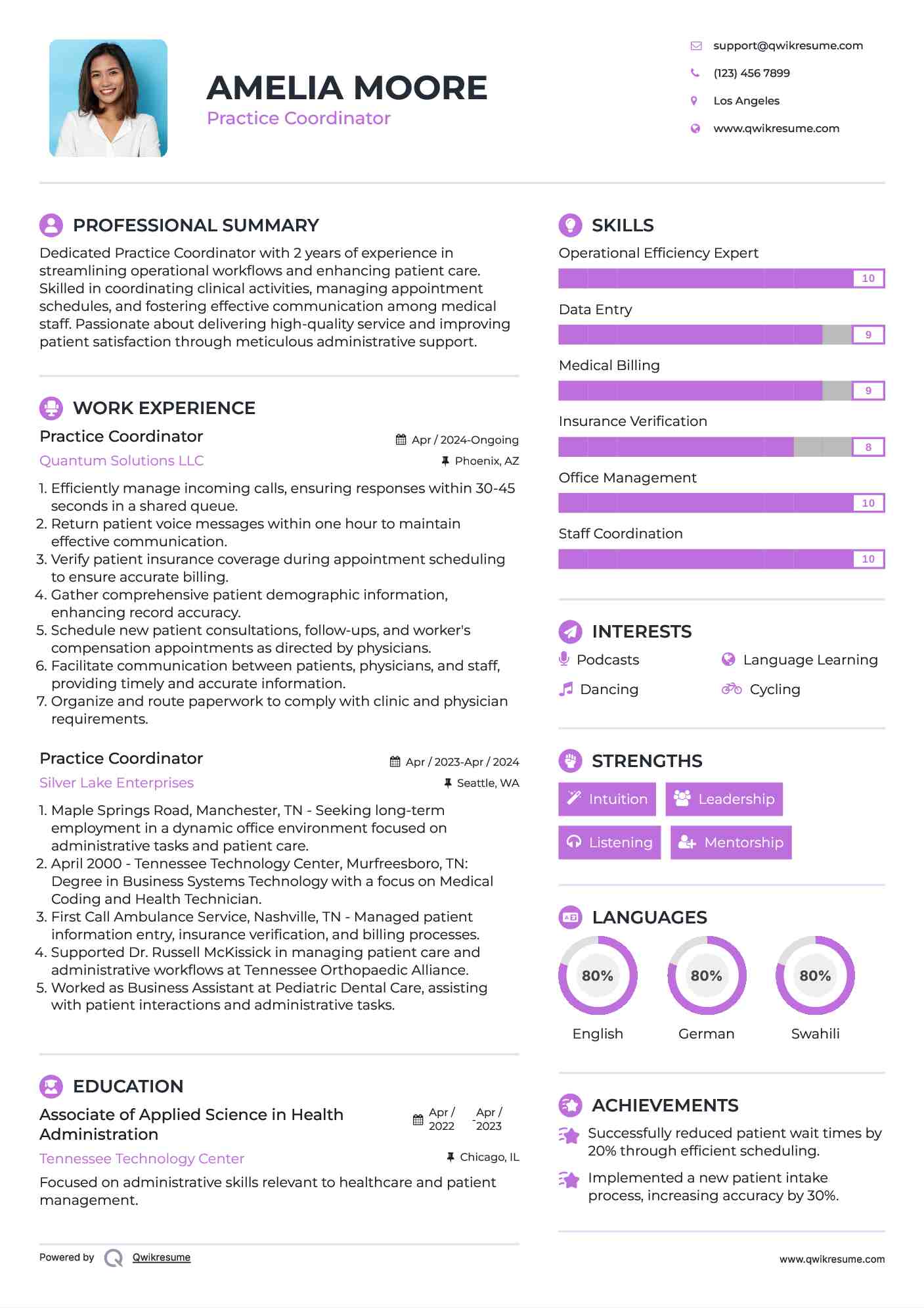 Practice Coordinator Resume Sample