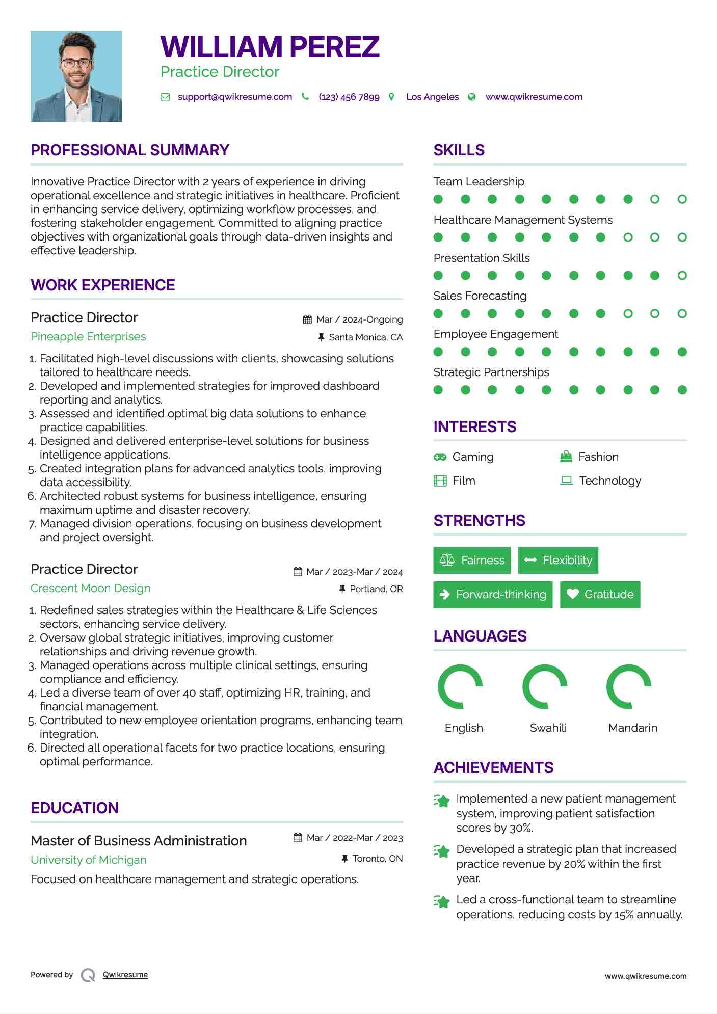 Practice Director Resume Format