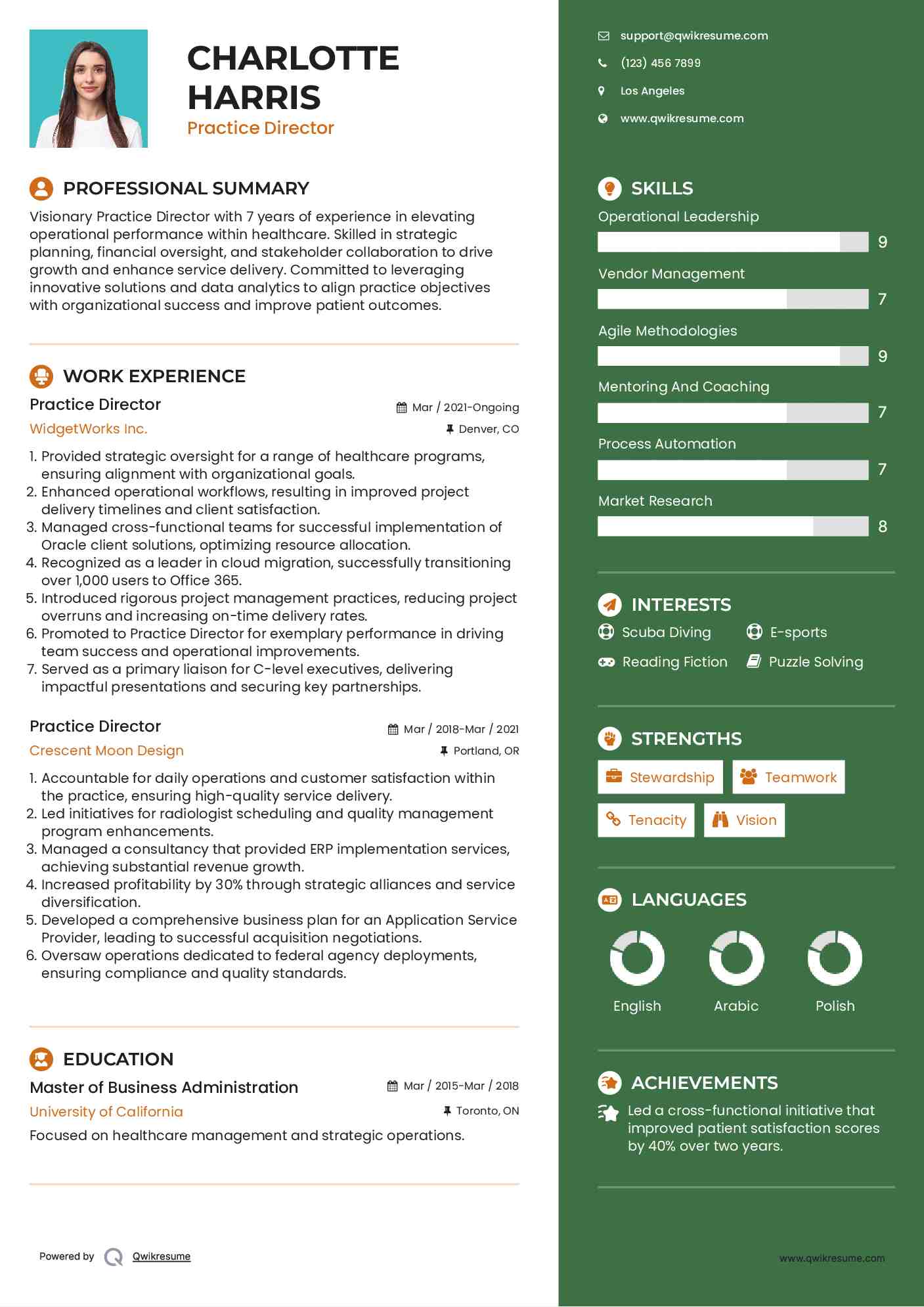 Practice Director Resume Format