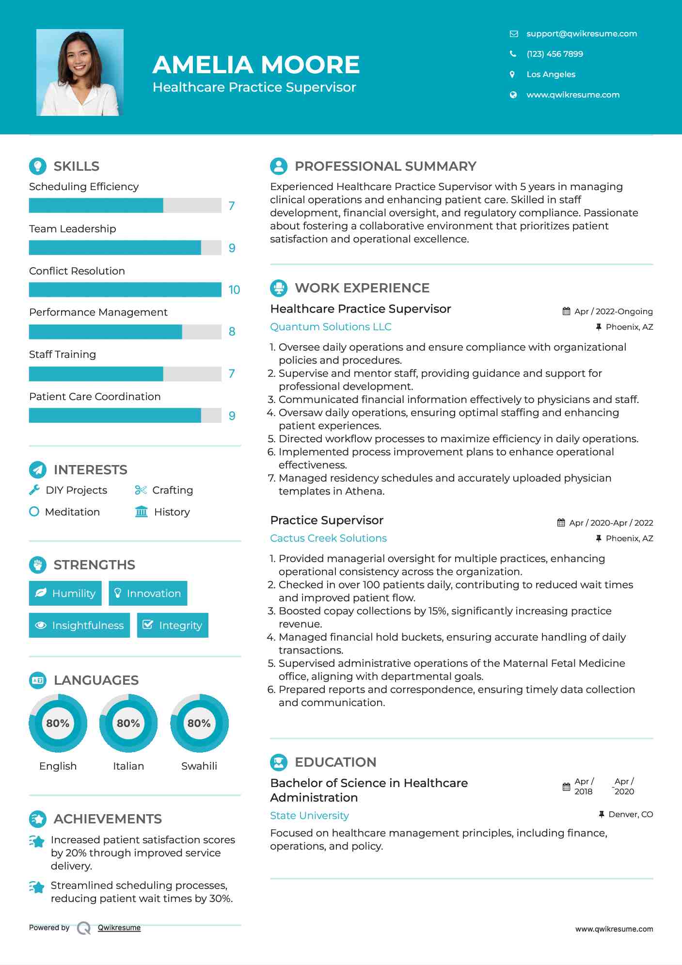 Healthcare Practice Supervisor Resume Template