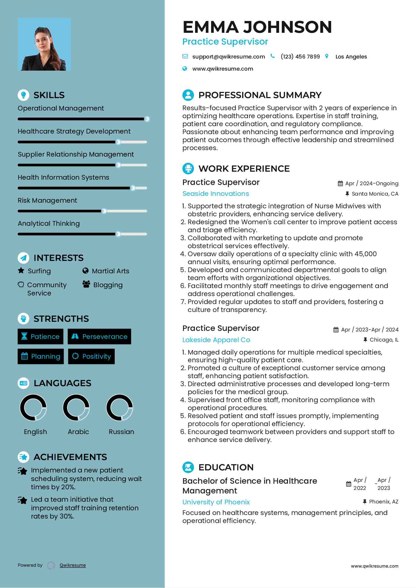 Practice Supervisor Resume Sample