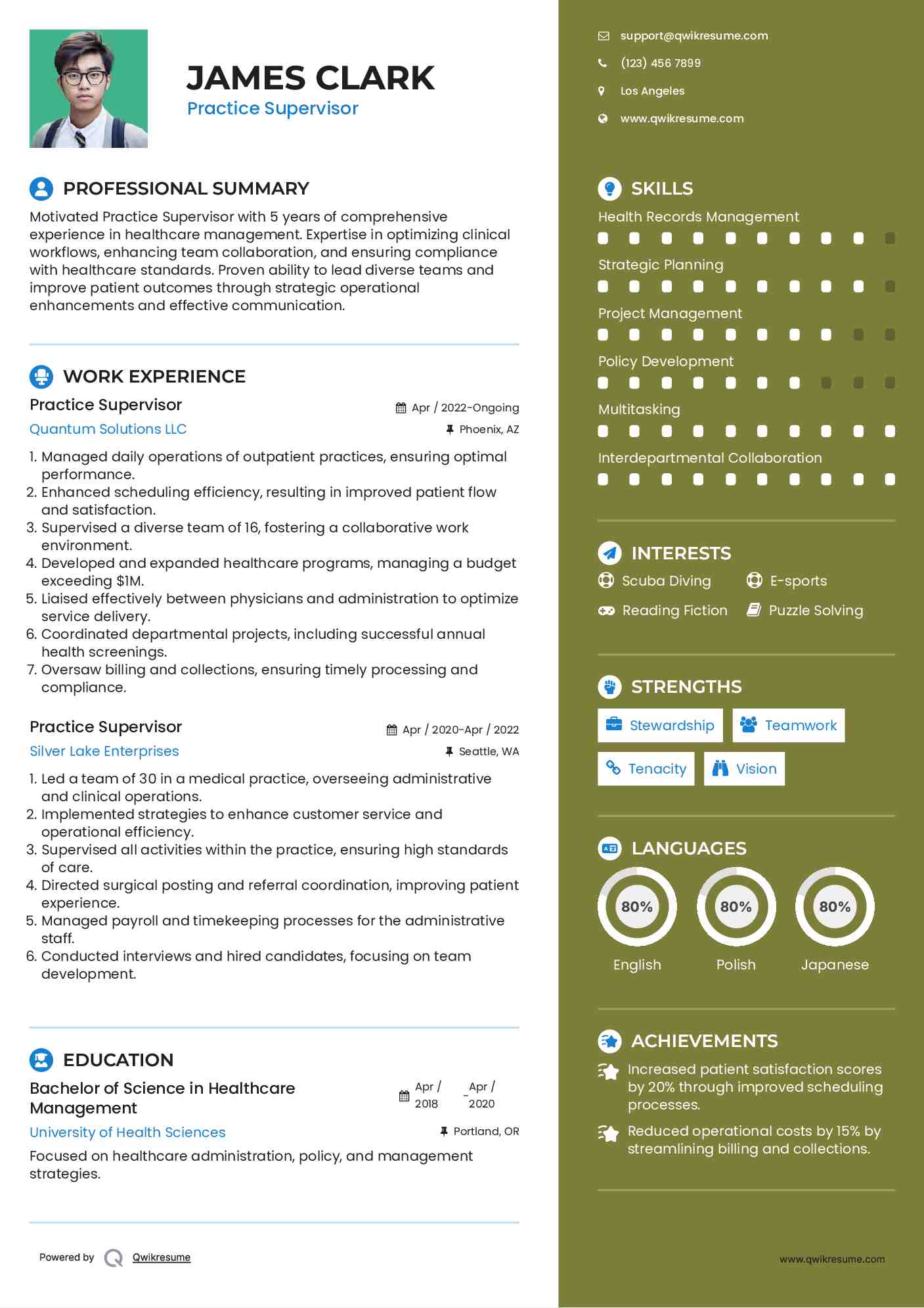Practice Supervisor Resume Model
