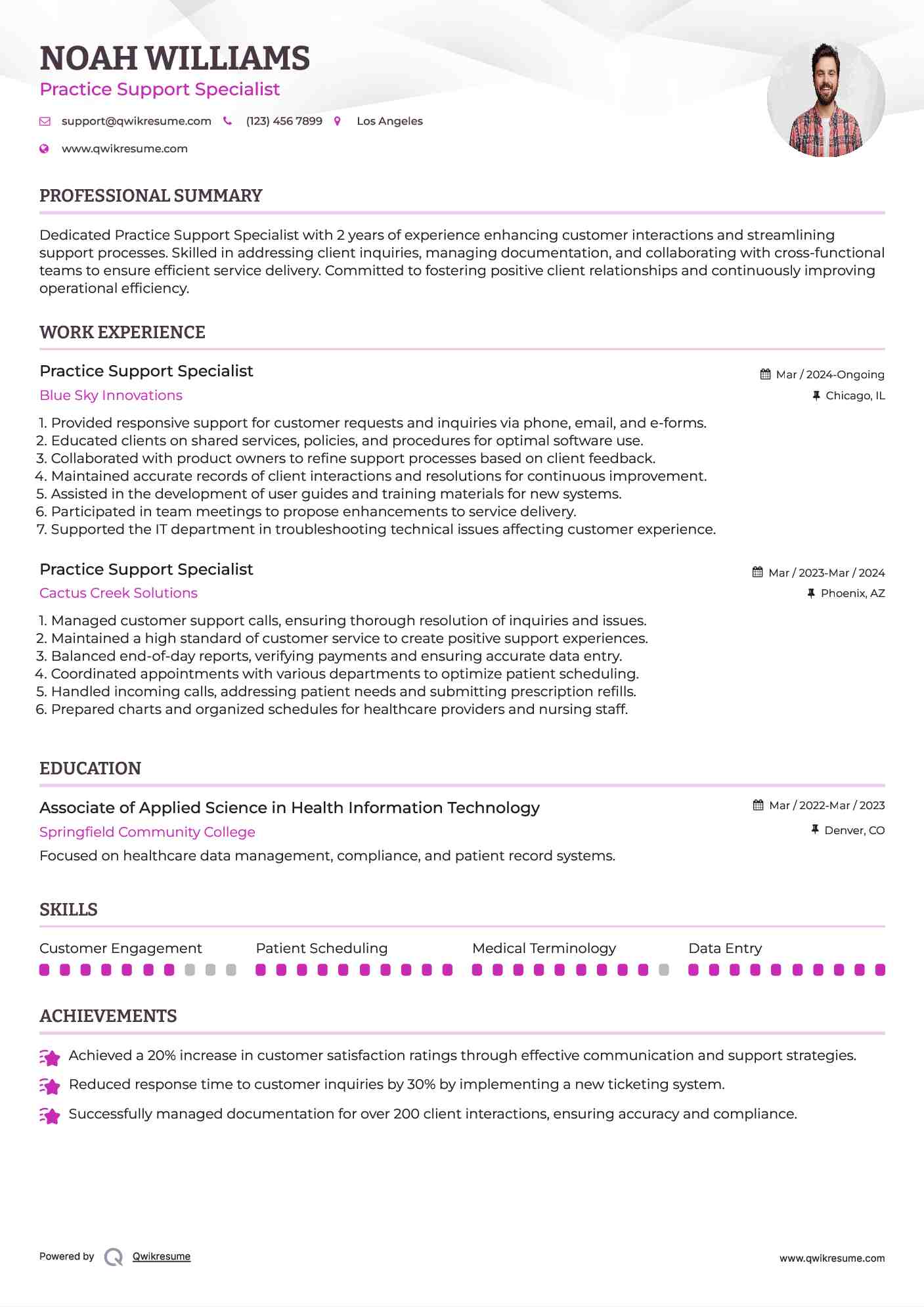 Practice Support Specialist Resume Template