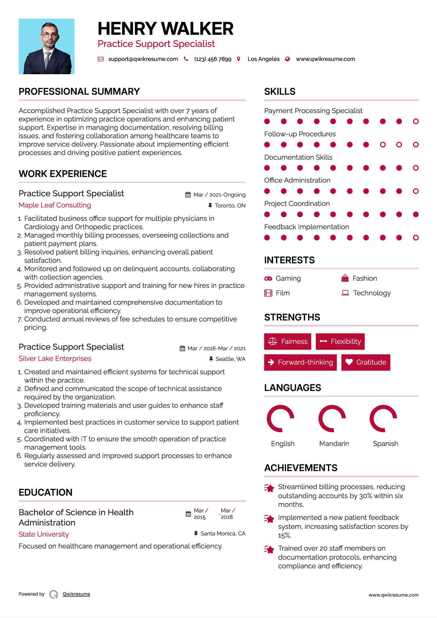 Practice Support Specialist Resume Format