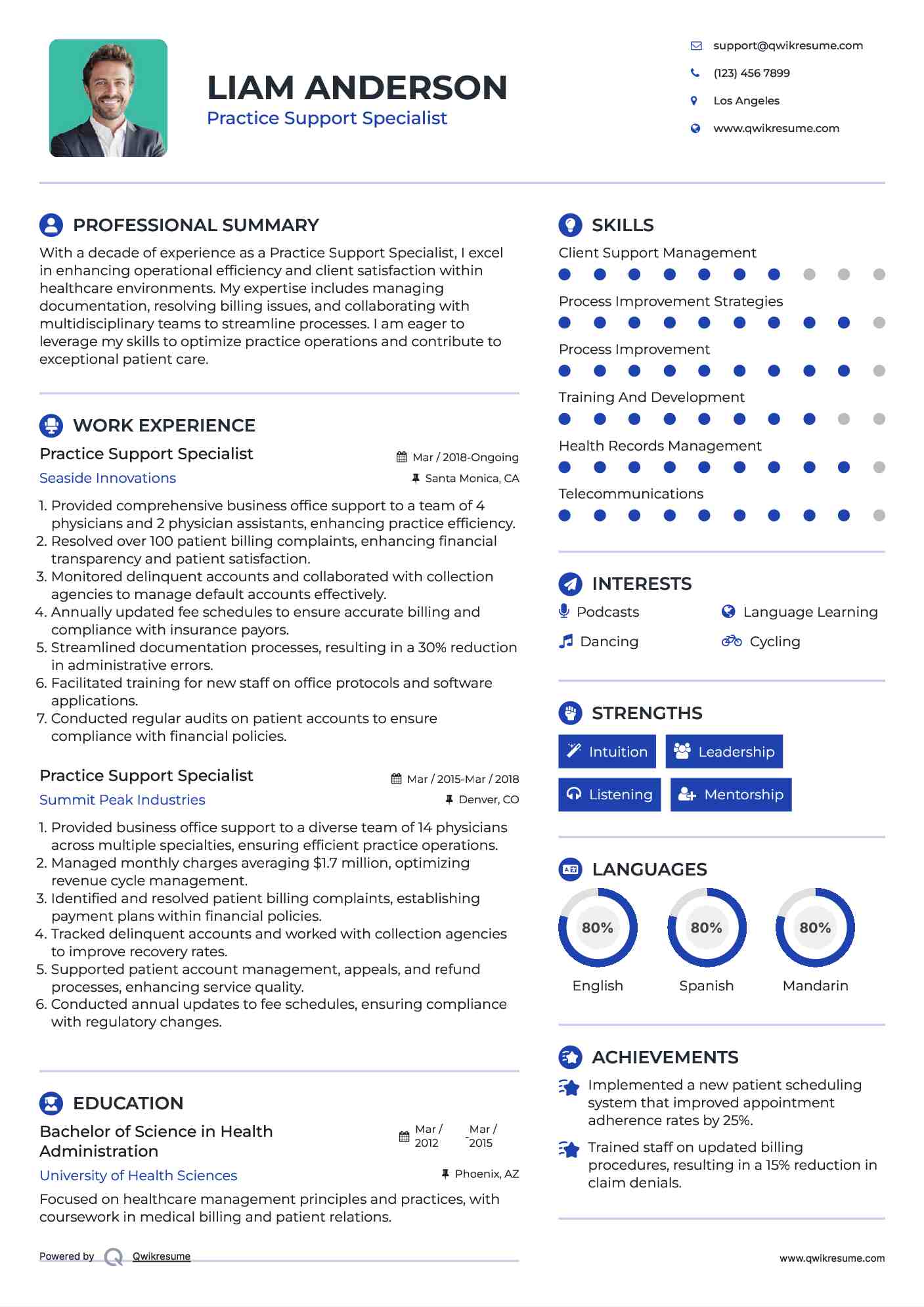 Practice Support Specialist Resume Template