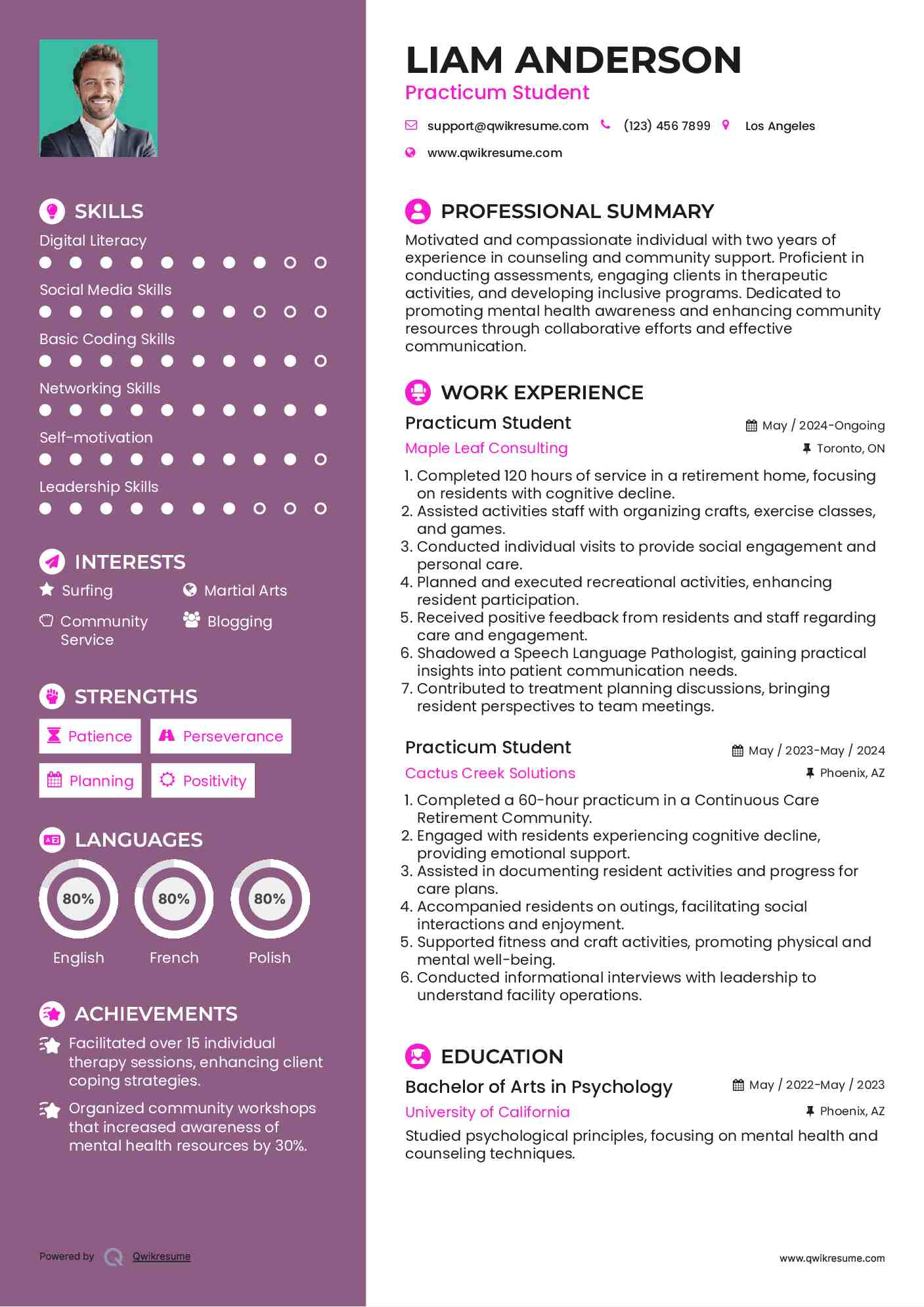 Practicum Student Resume Format