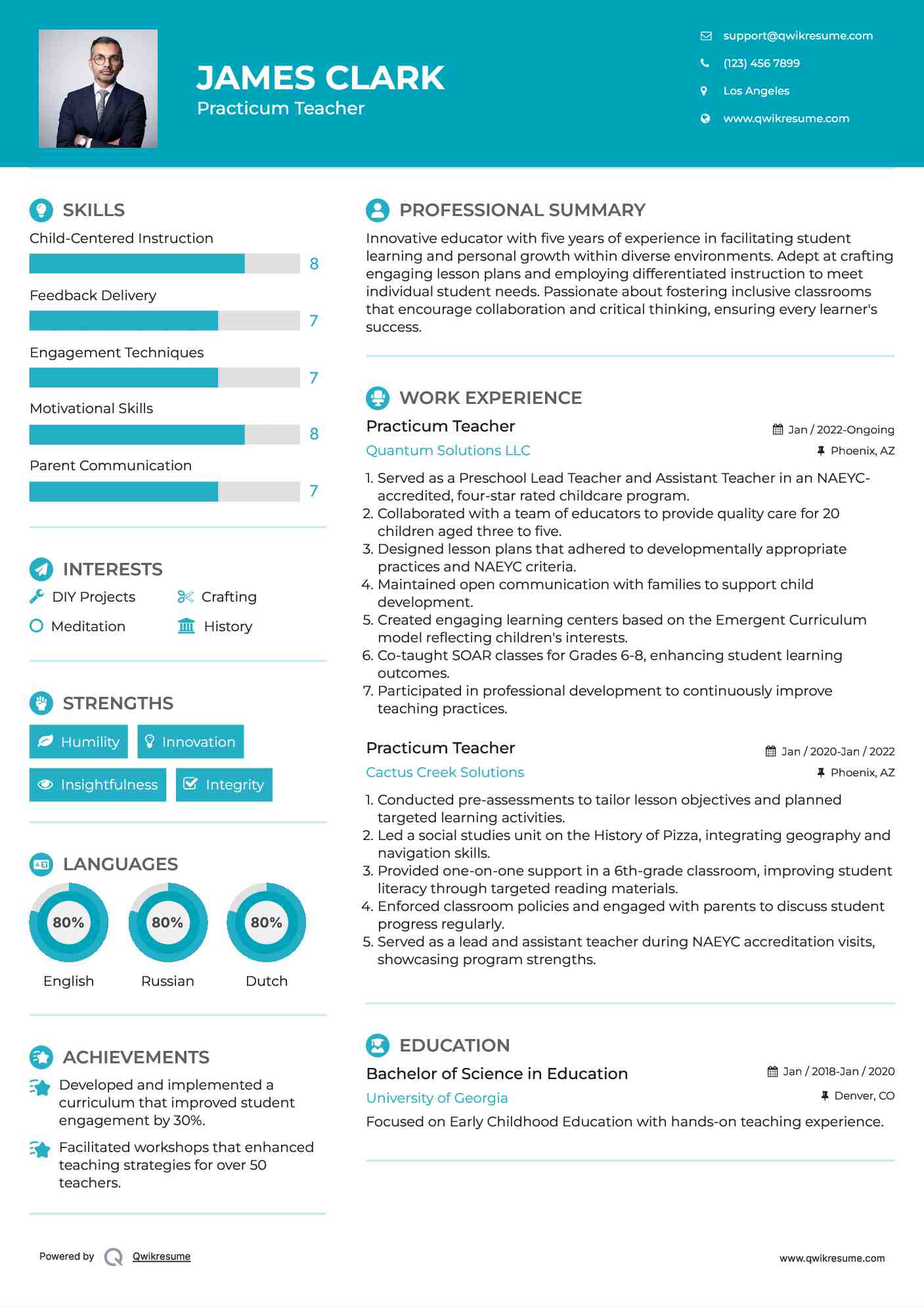 Practicum Teacher Resume Example