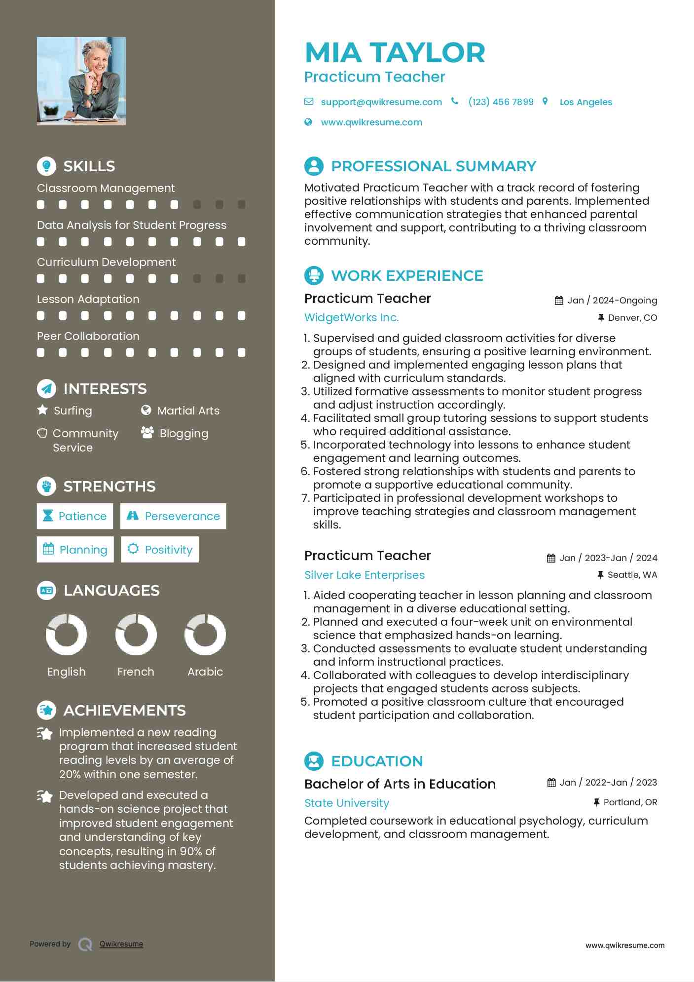 Practicum Teacher Resume Format
