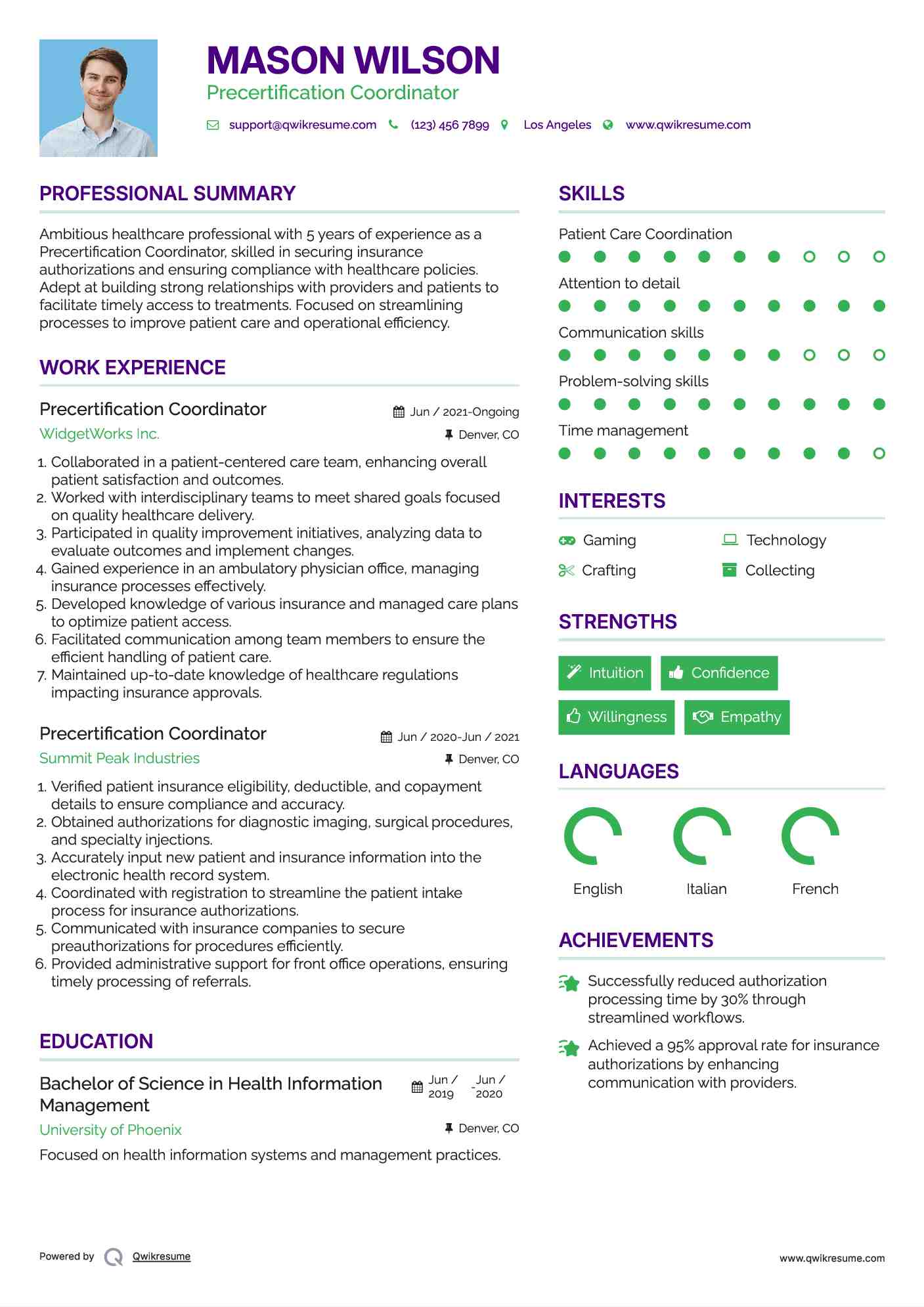Precertification Coordinator Resume Template