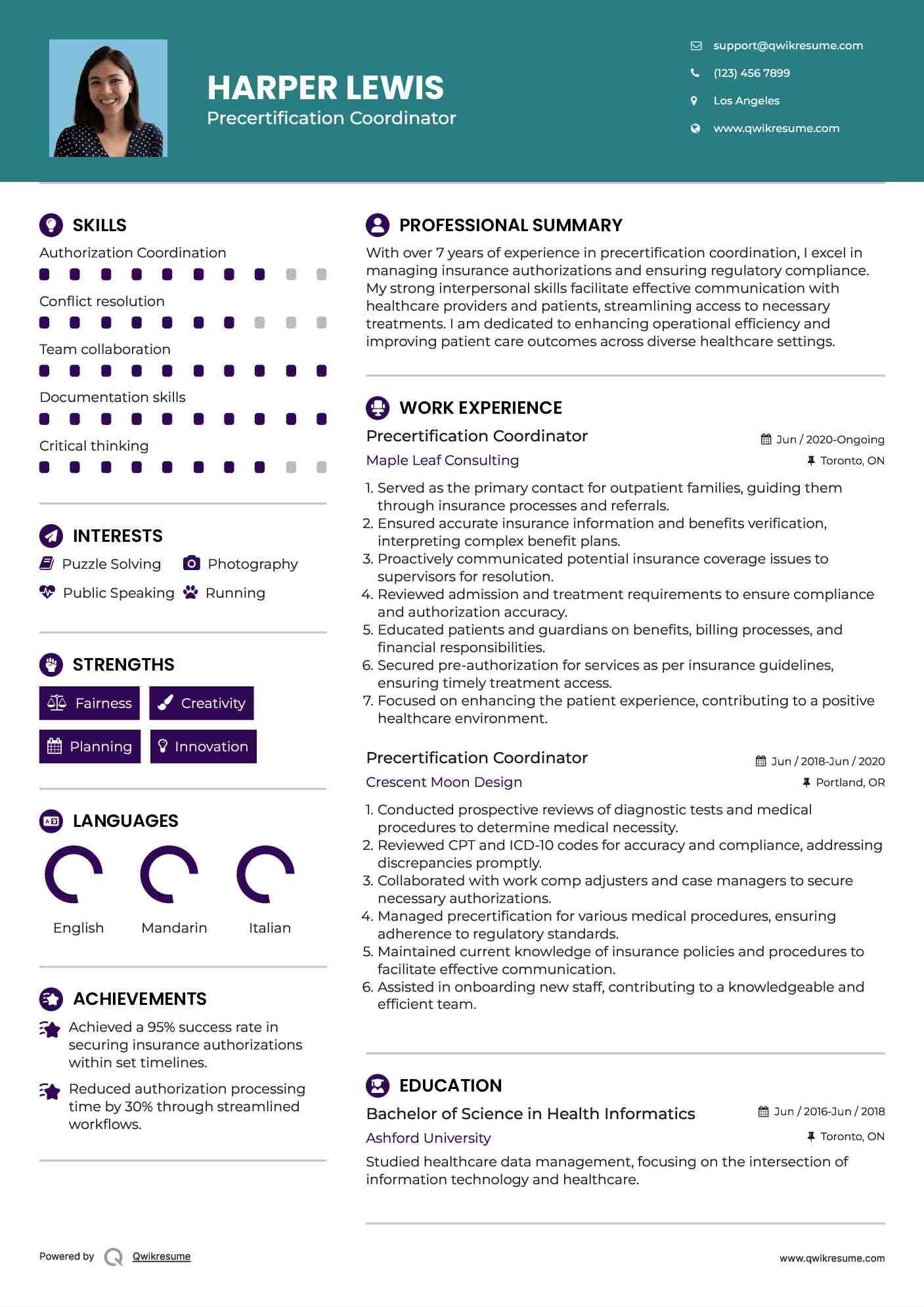 Precertification Coordinator Resume Format