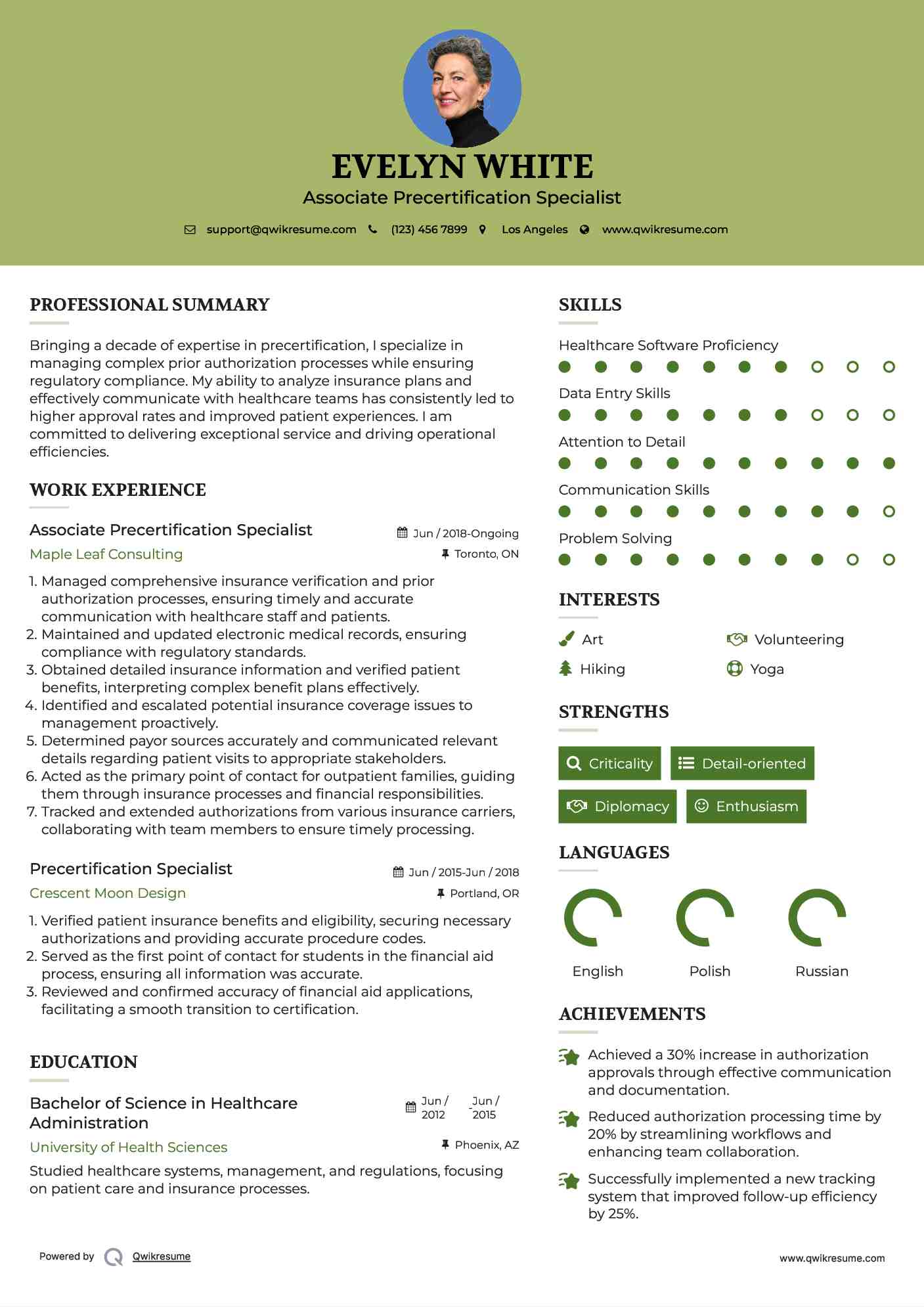 Associate Precertification Specialist Resume Template