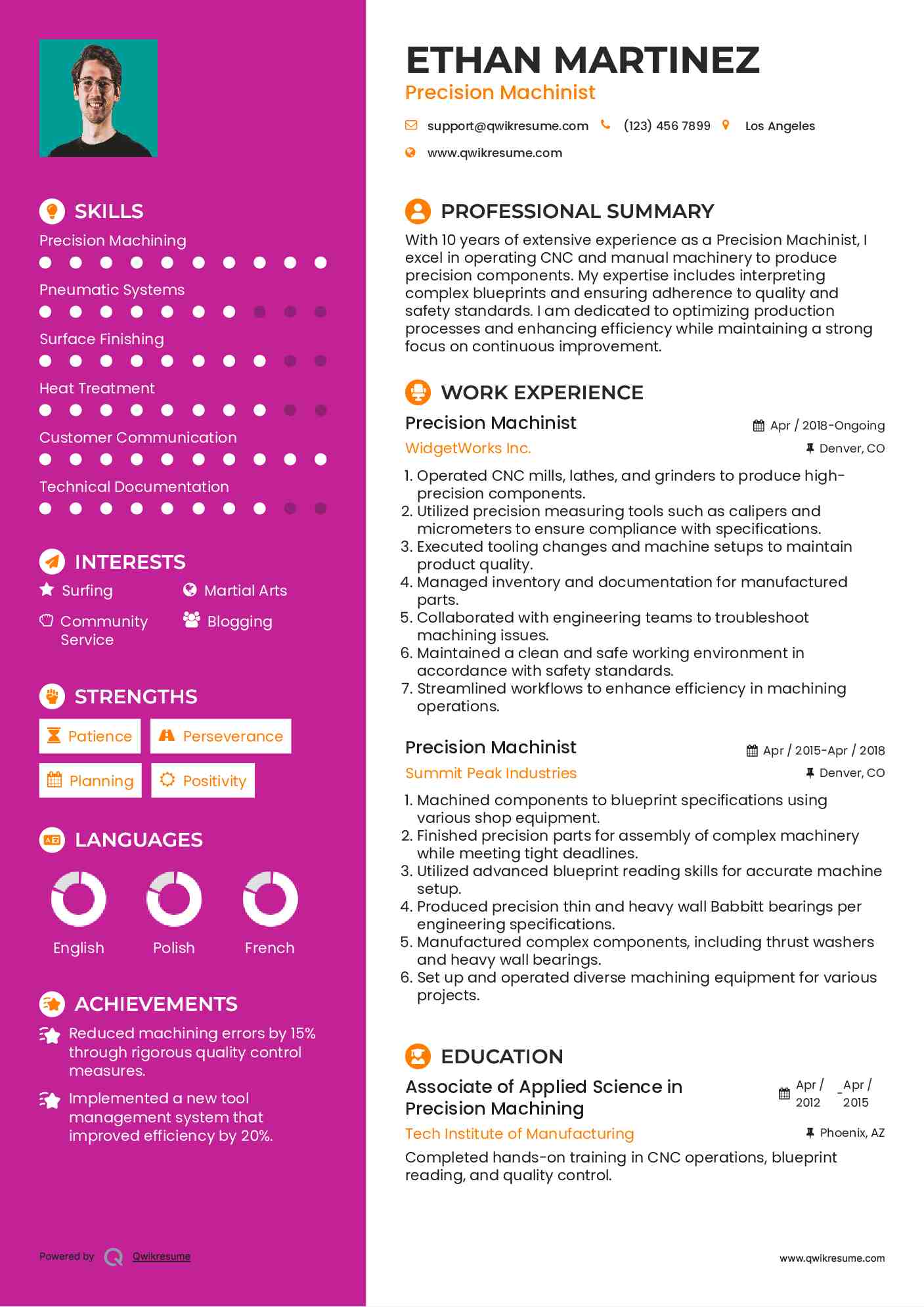 Precision Machinist Resume Format