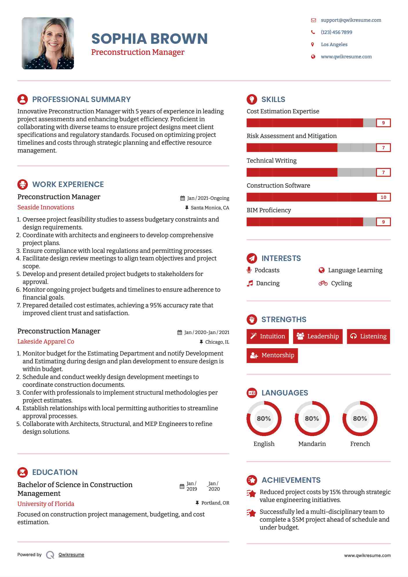 Preconstruction Manager Resume Template