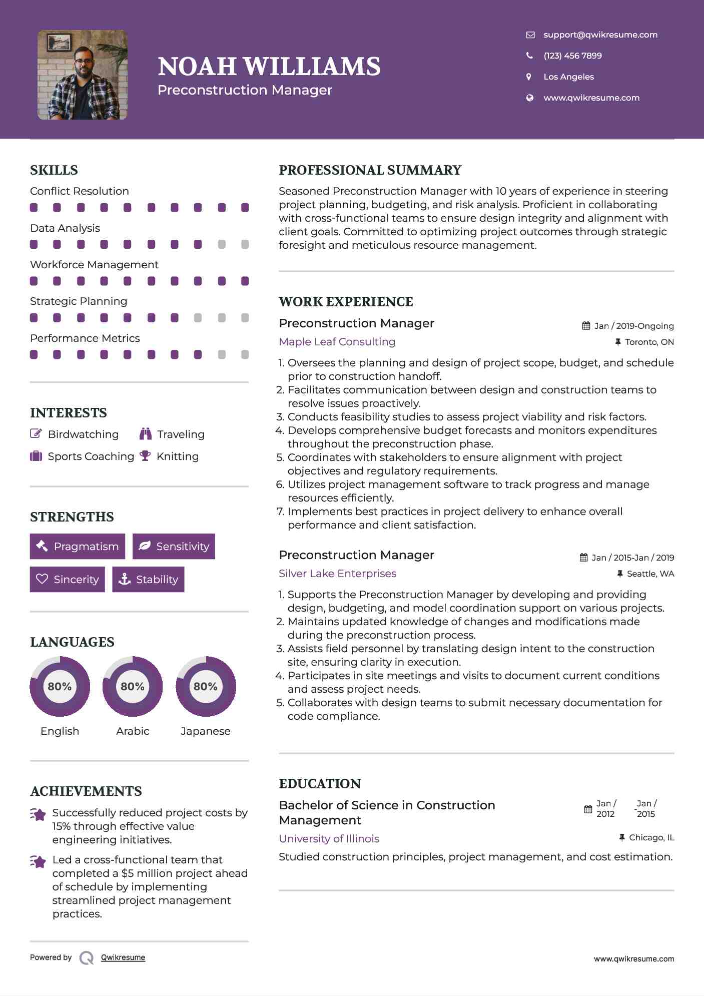 Preconstruction Manager Resume Sample