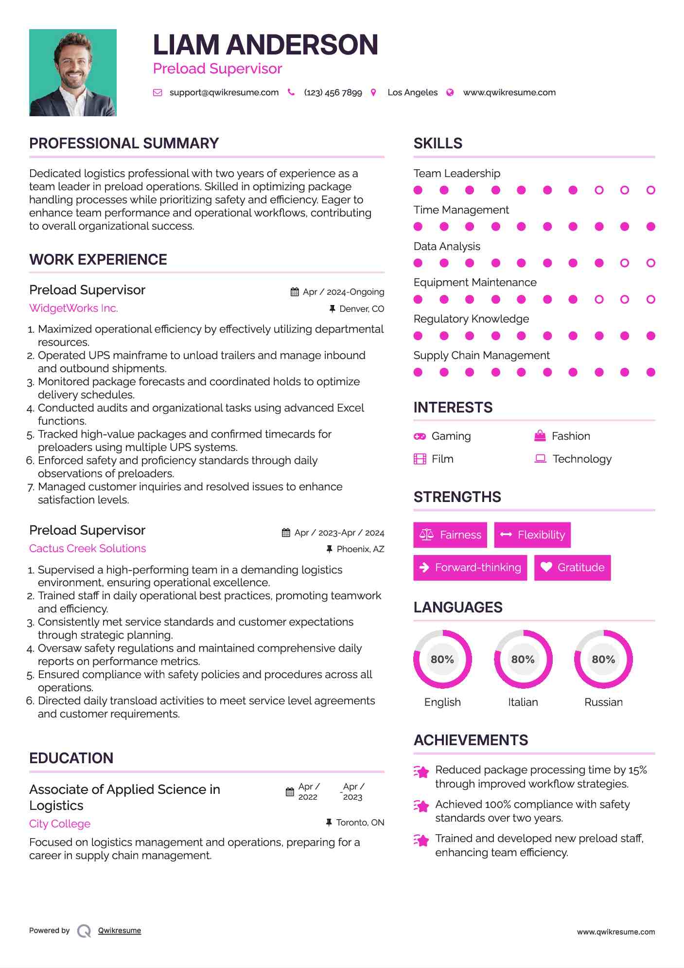 Preload Supervisor Resume Format