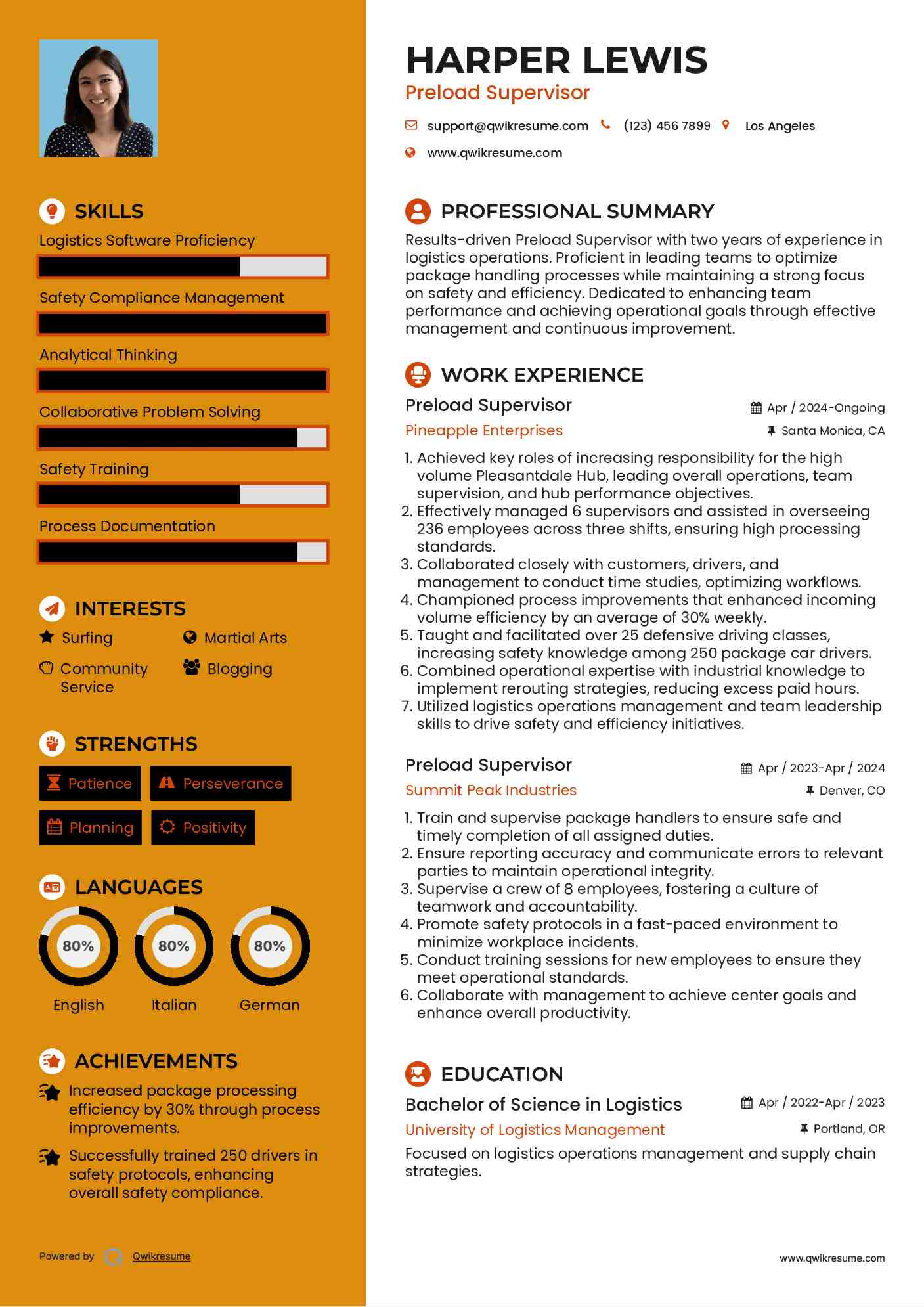 Preload Supervisor Resume Model