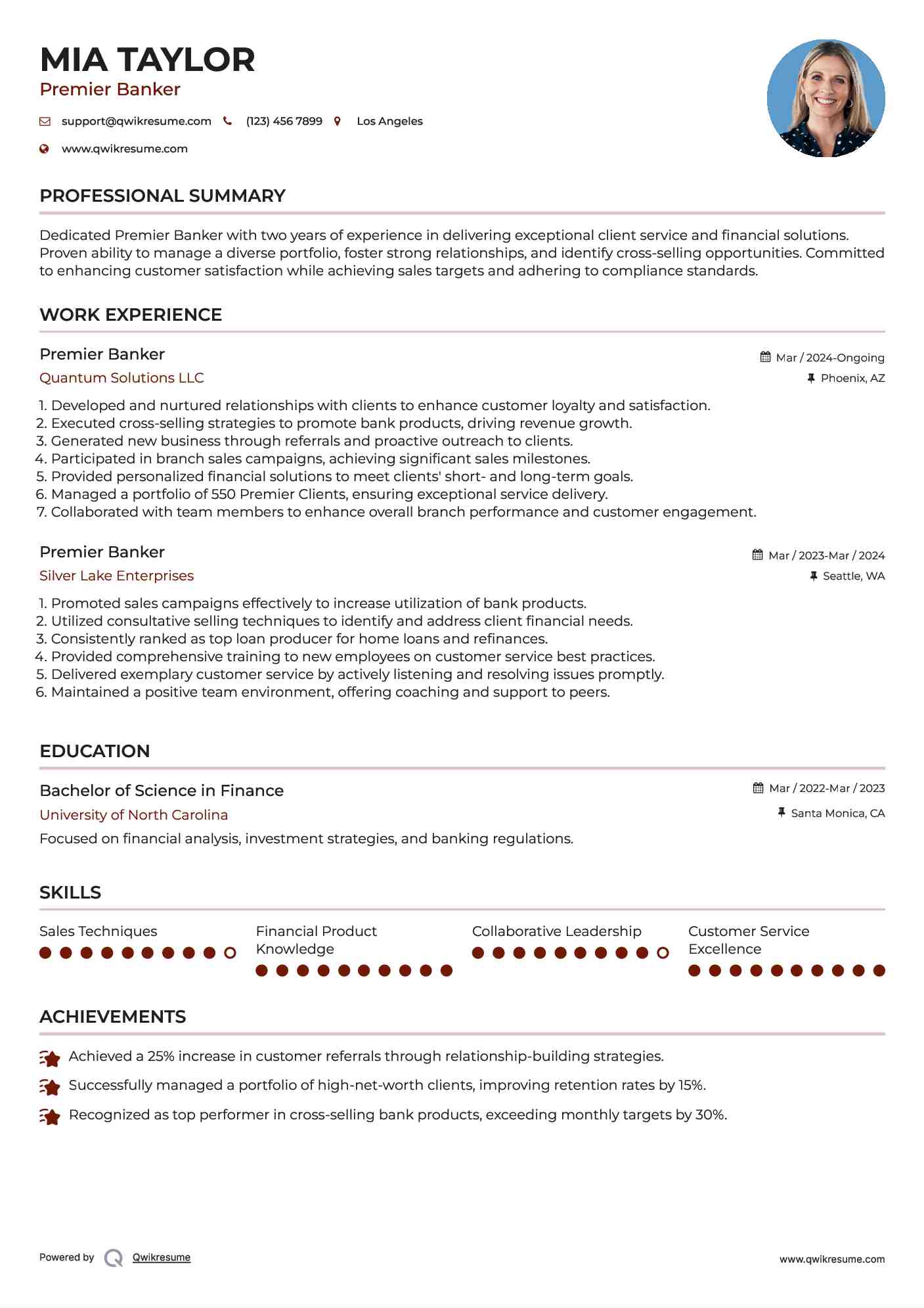 Premier Banker Resume Sample