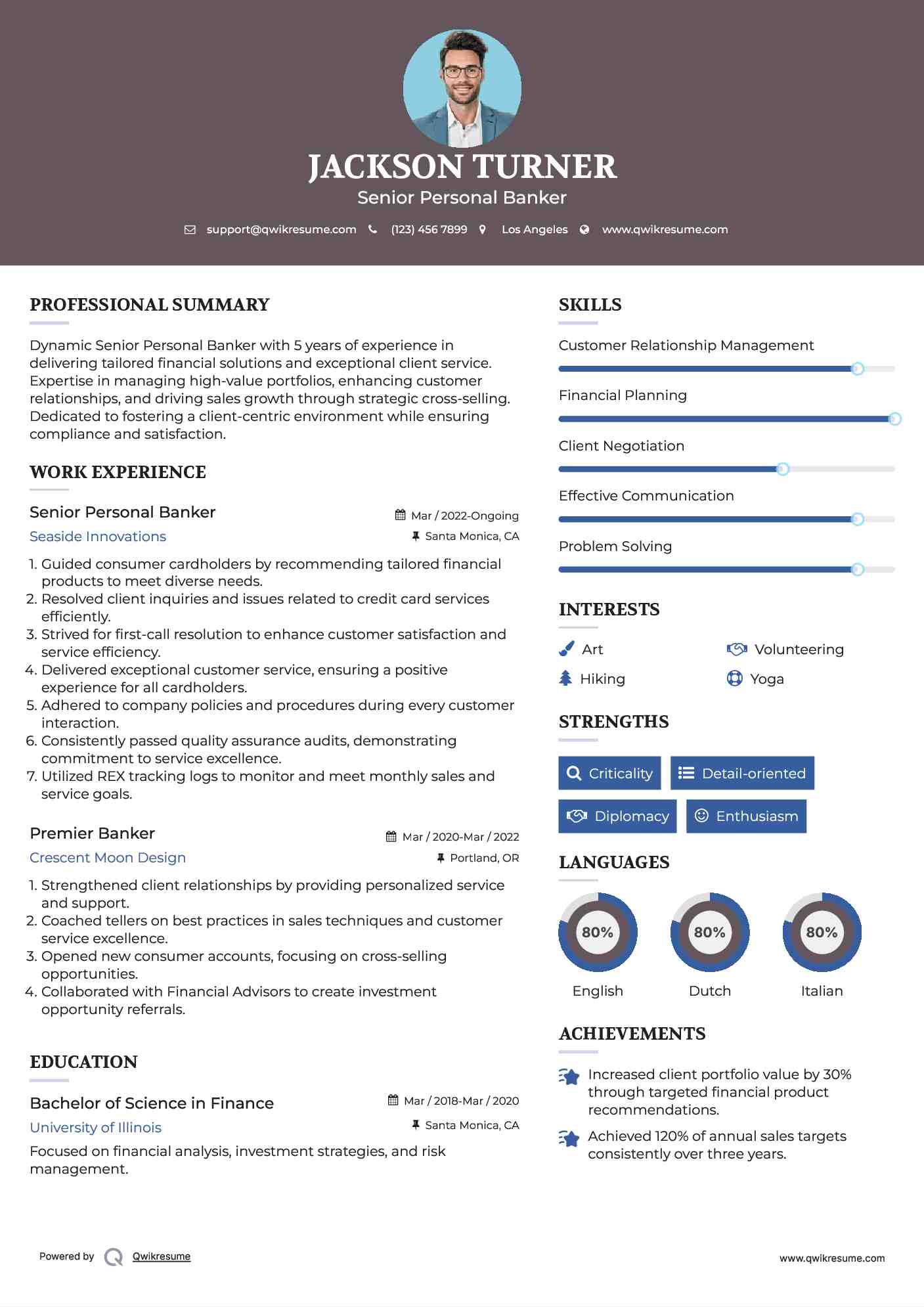 Senior Personal Banker Resume Model