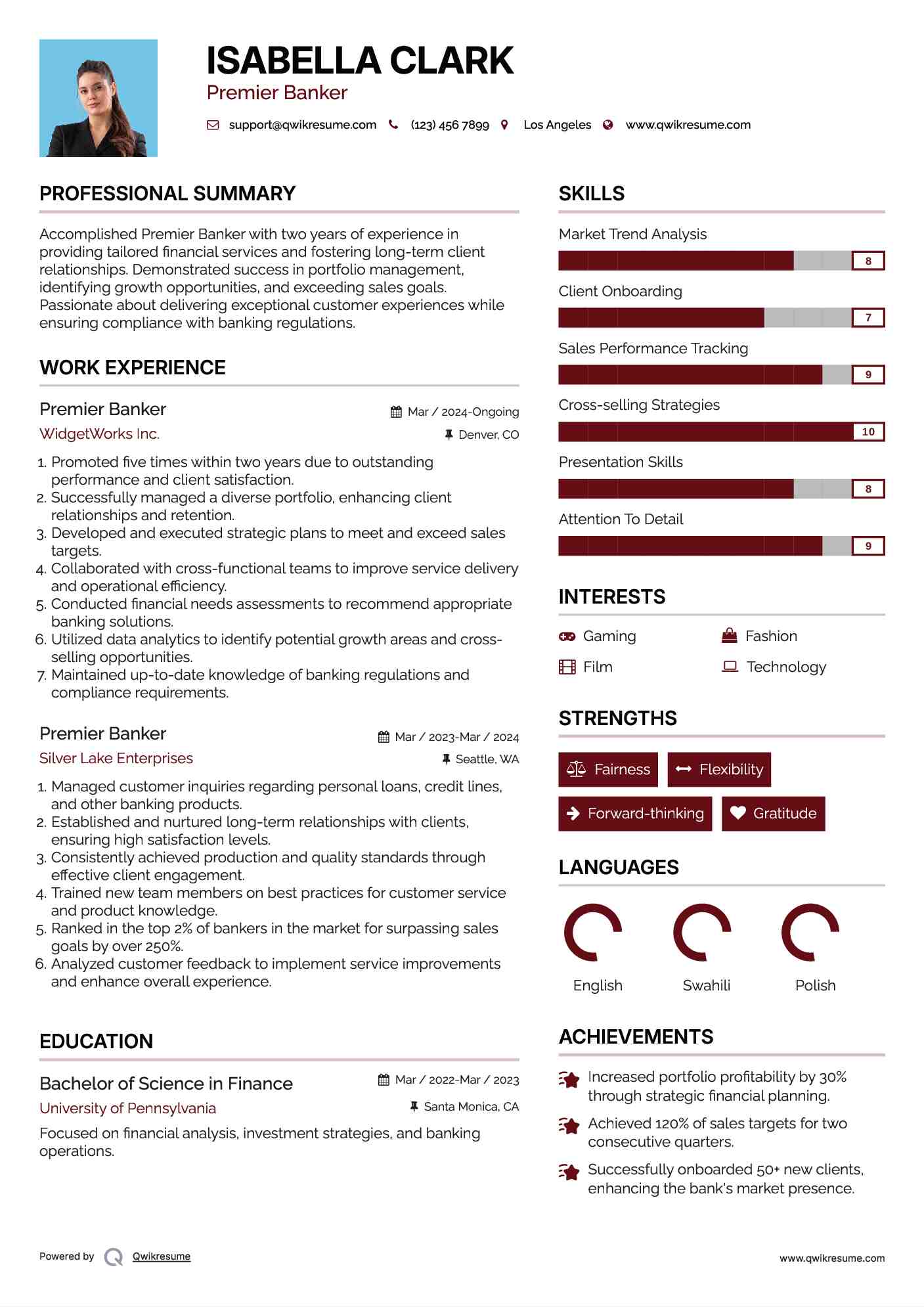 Premier Banker Resume Example