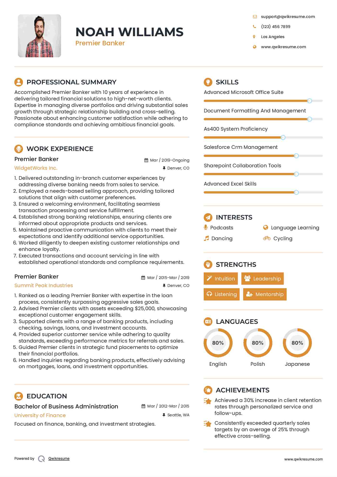 Premier Banker Resume Sample