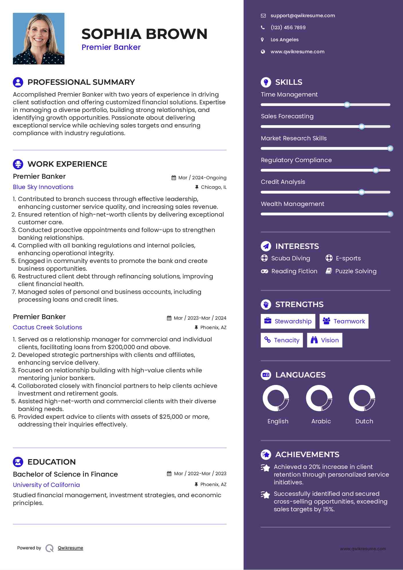 Premier Banker Resume Sample