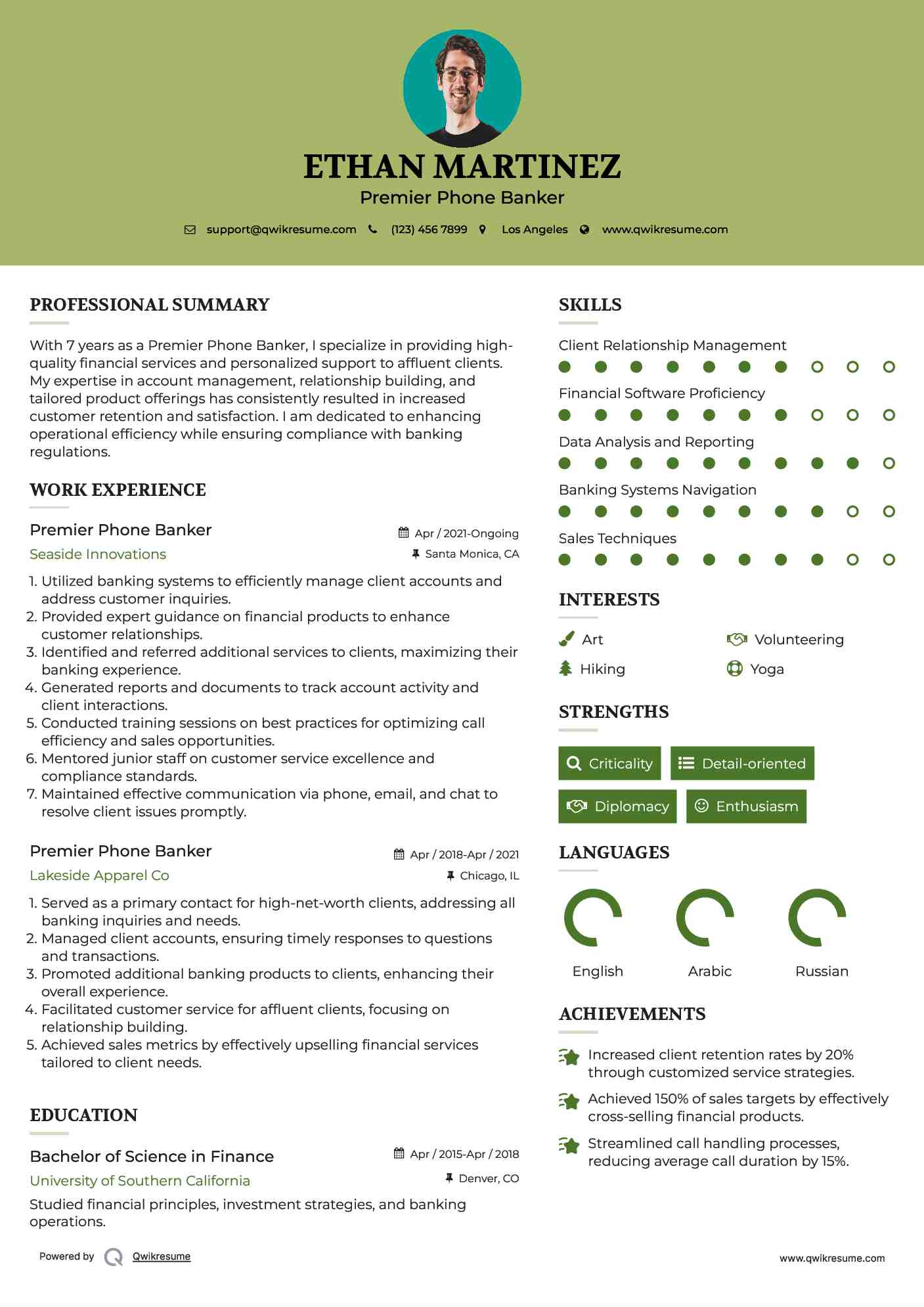 Premier Phone Banker Resume Template