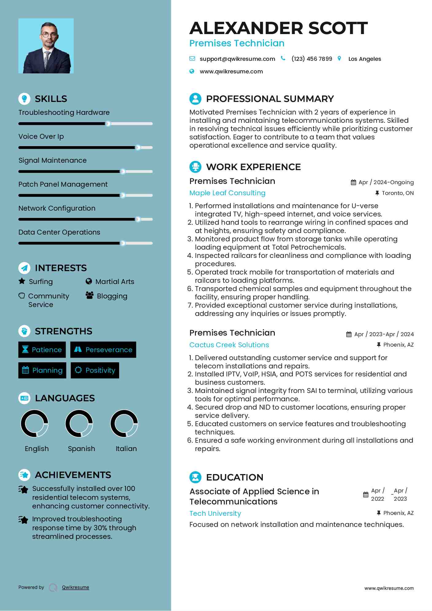 Premises Technician Resume Model