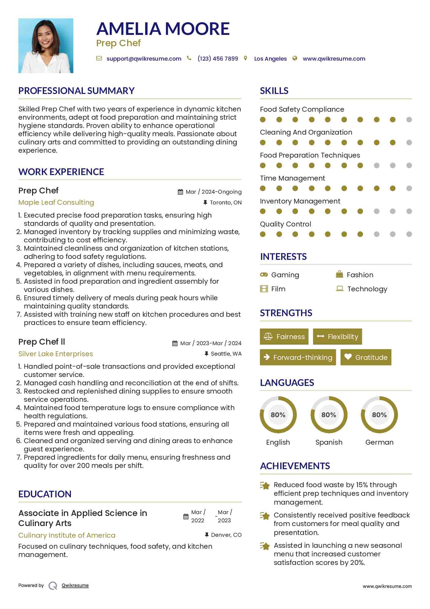 Prep Chef Resume Format