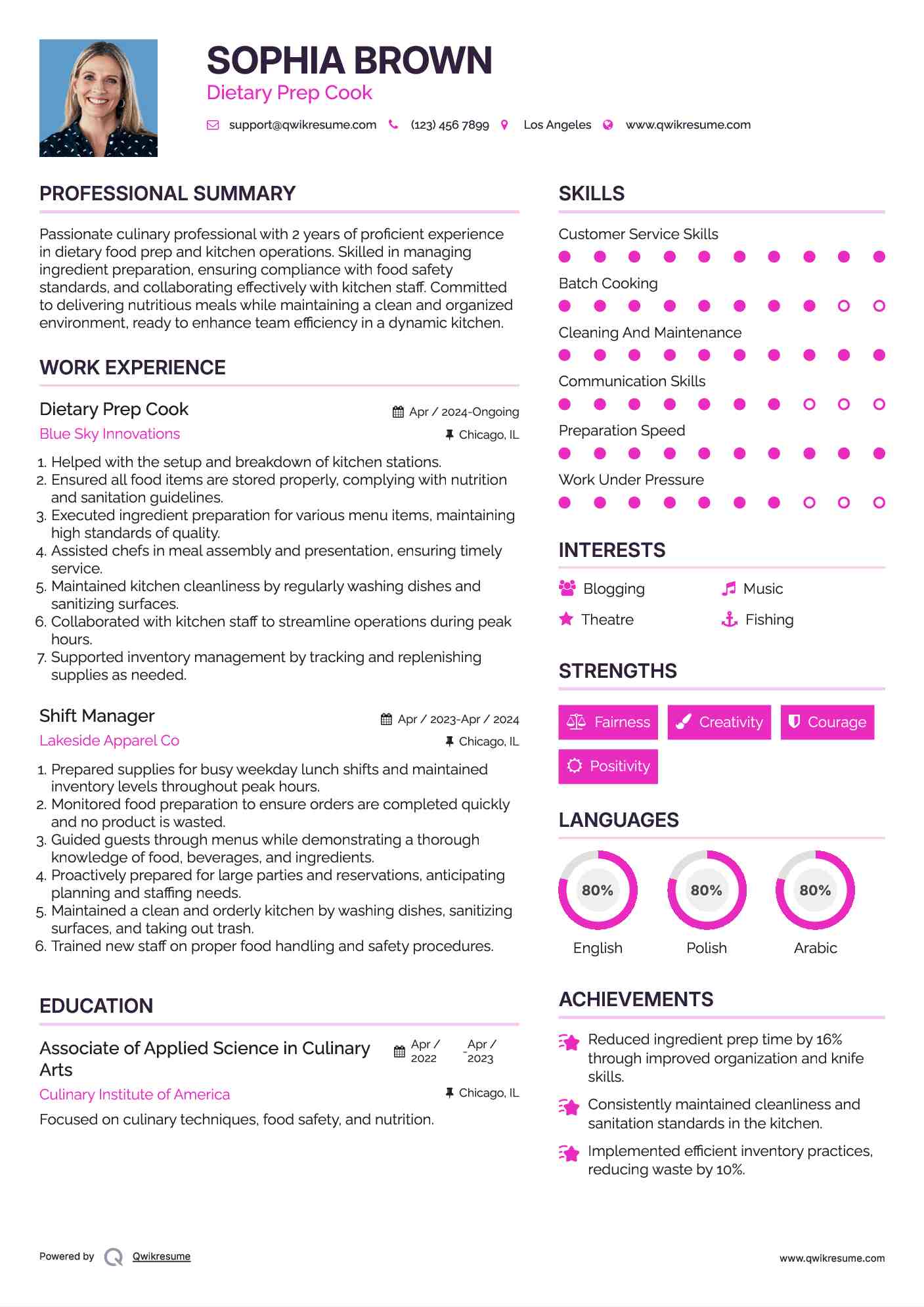 Dietary Prep Cook Resume Sample