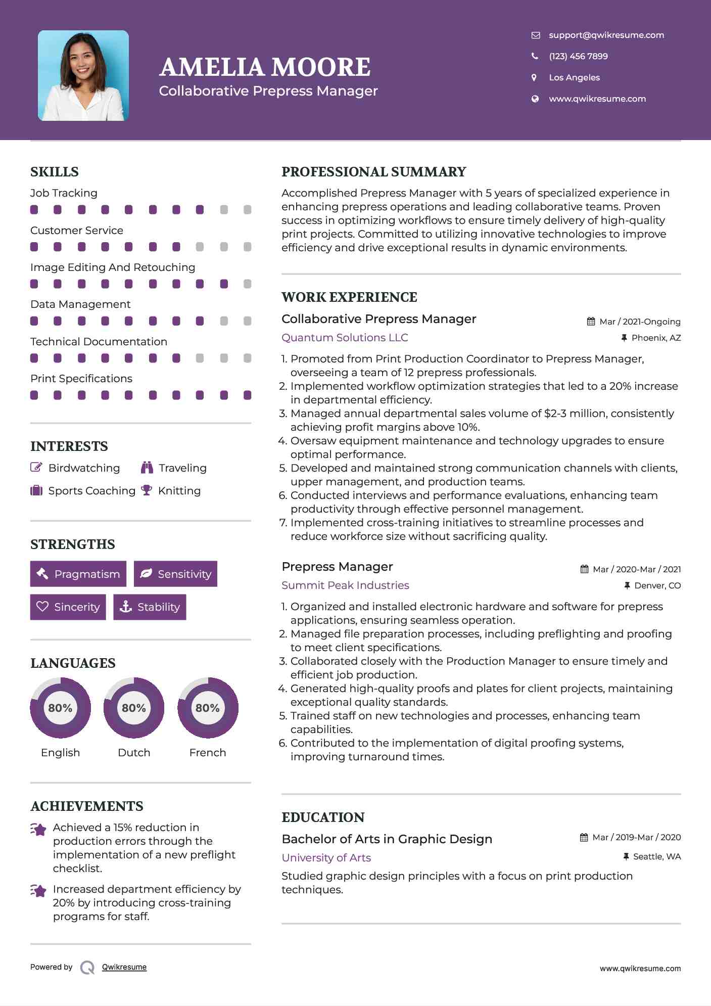 Collaborative Prepress Manager Resume Sample