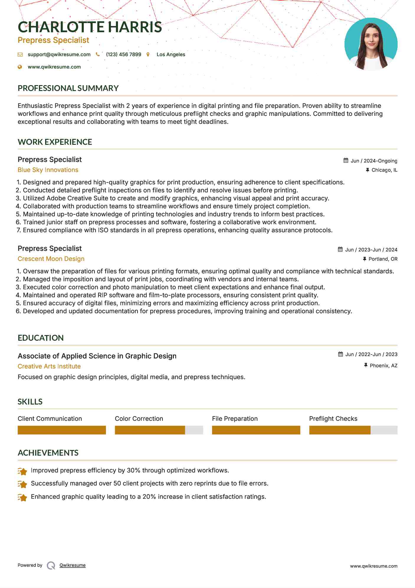 Prepress Specialist Resume Sample