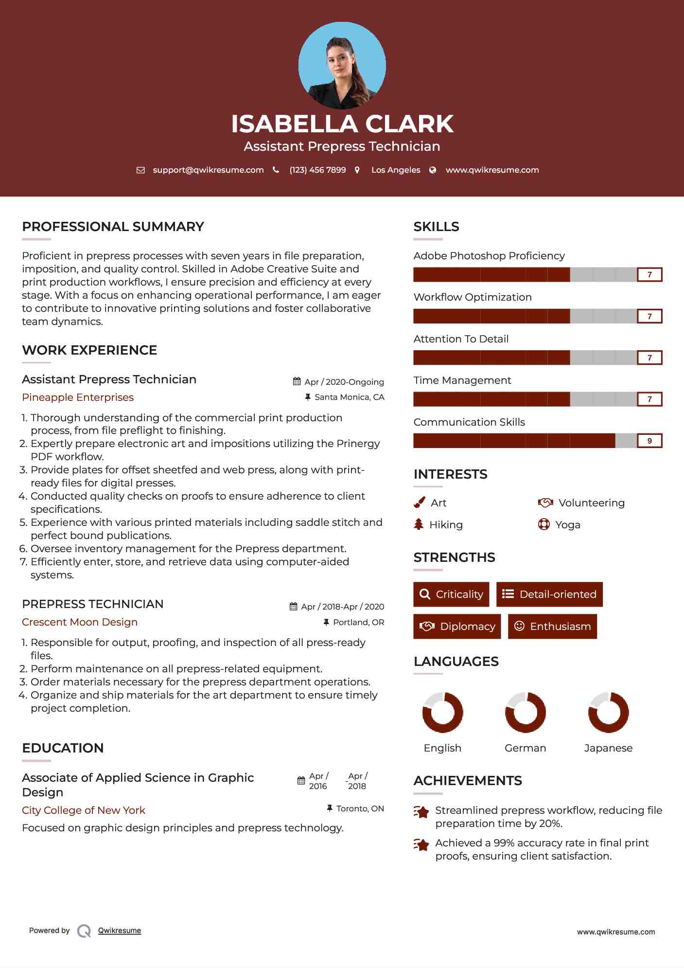 Assistant Prepress Technician Resume Format