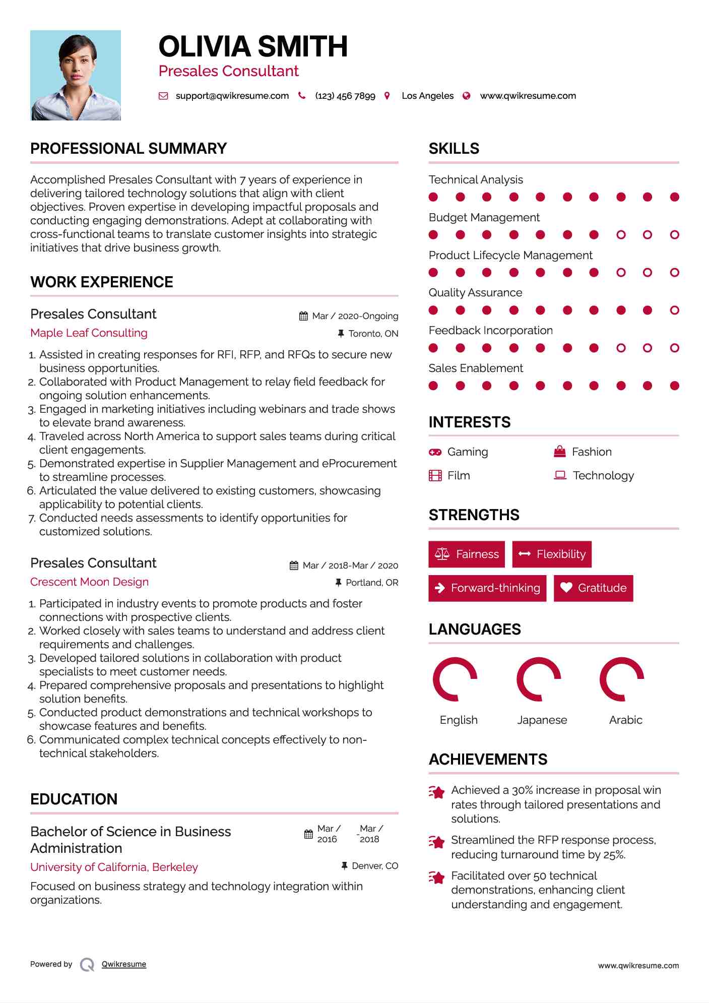 Presales Consultant Resume Format