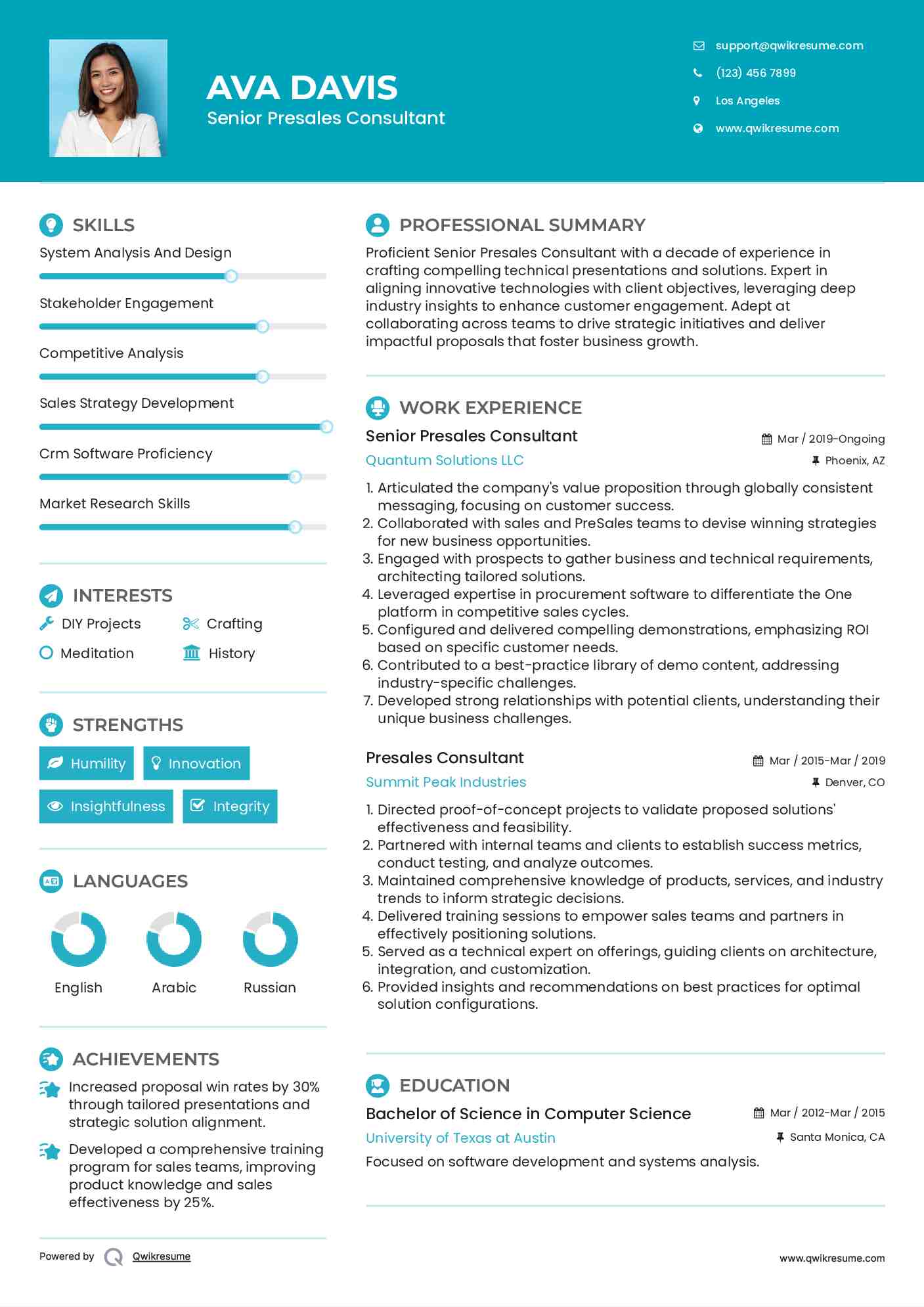 Senior Presales Consultant Resume Format