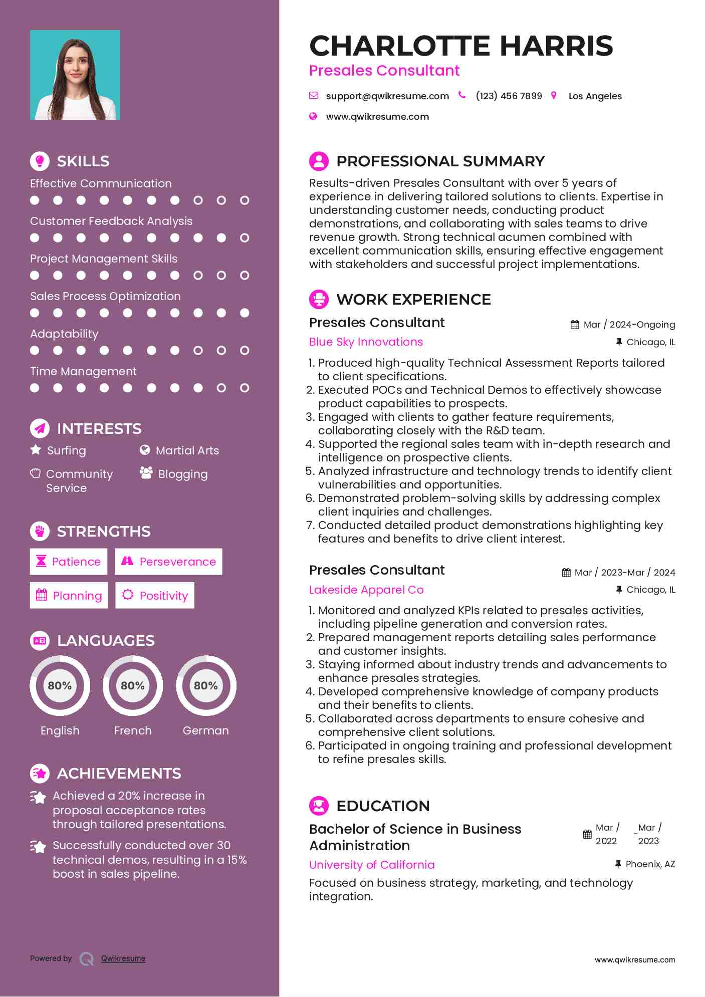 Presales Consultant Resume Model