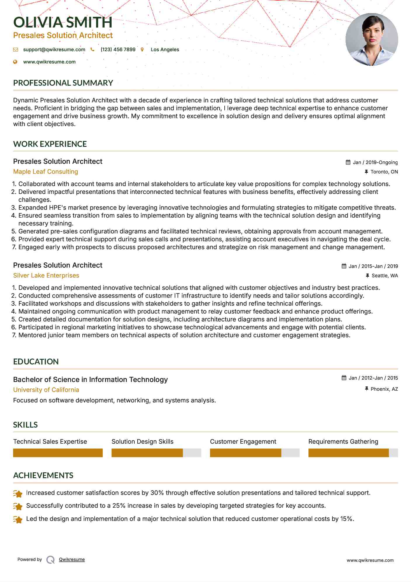 Presales Solution Architect Resume Sample