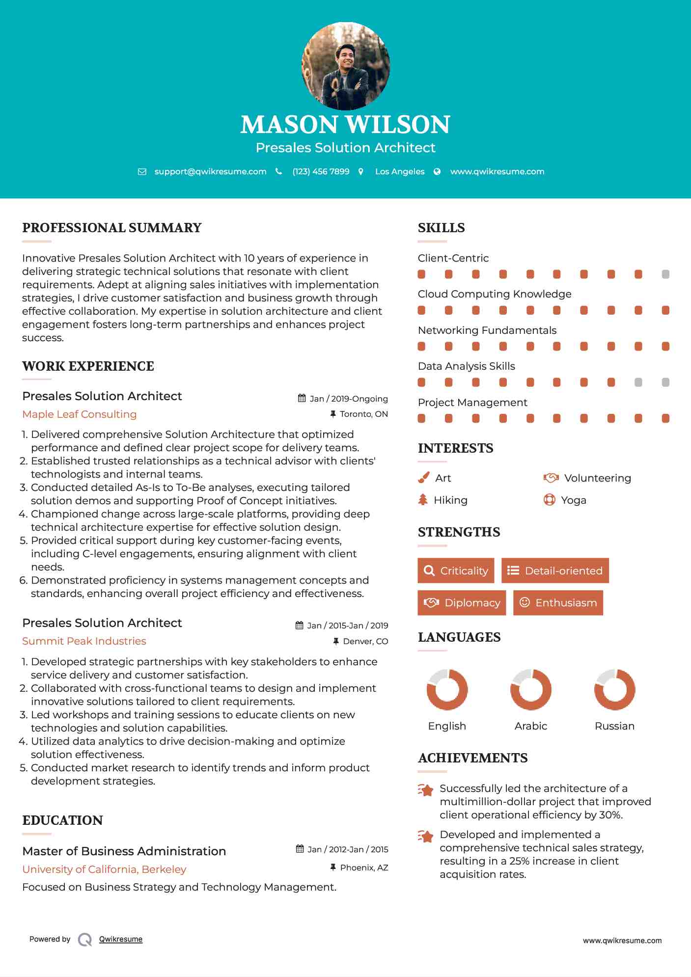 Presales Solution Architect Resume Format